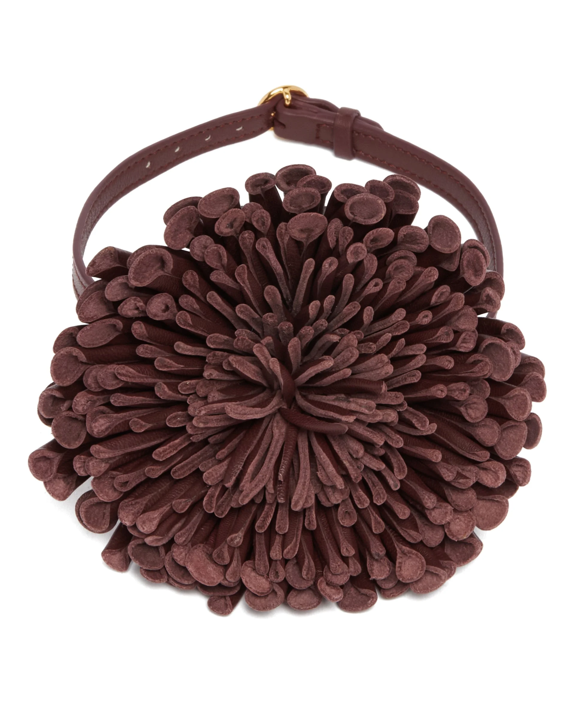 Burgundy Leather Flower Choker - 1