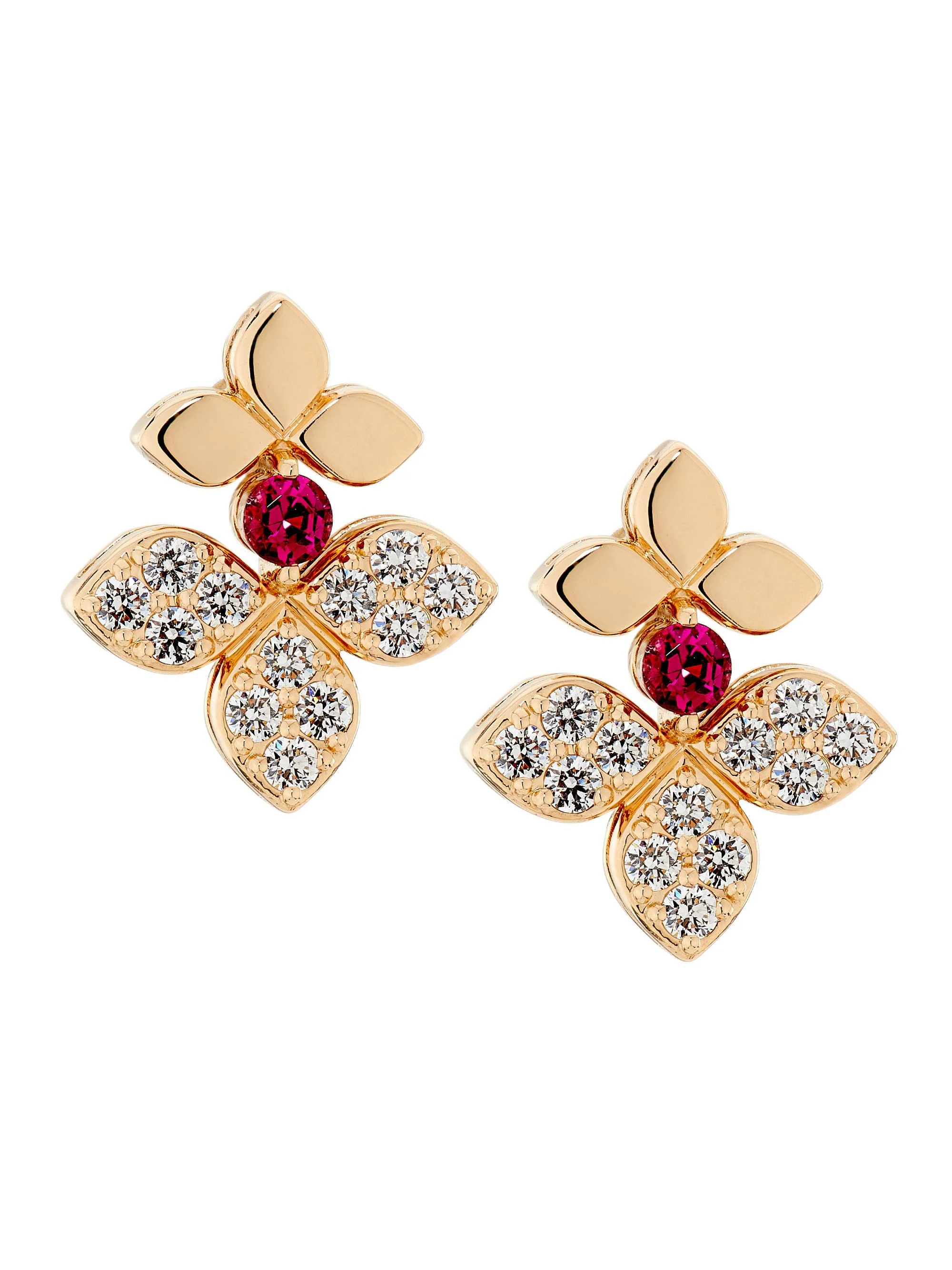 Women's Love In Verona 18K Rose Gold, 0.23 TCW Diamond & Rubellite Split Flower Stud Earrings - Rose - 1