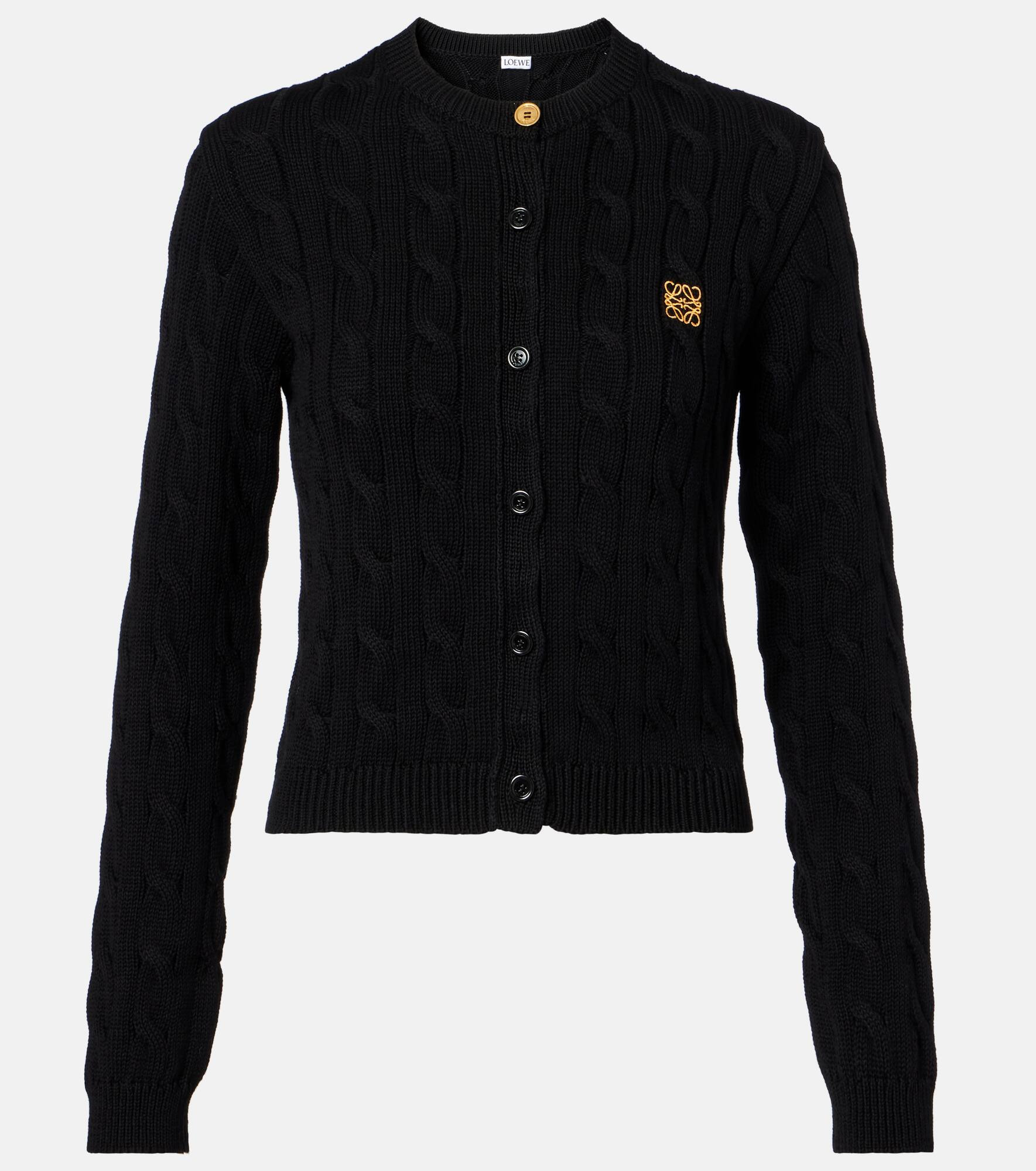 Anagram cable-knit cotton cardigan - 1