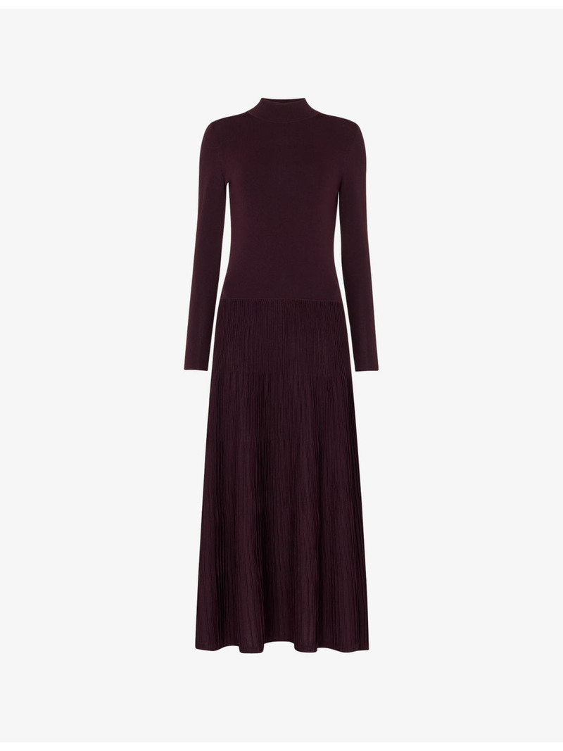 Funnel-Neck Pleated-Knit Midi Dress 1