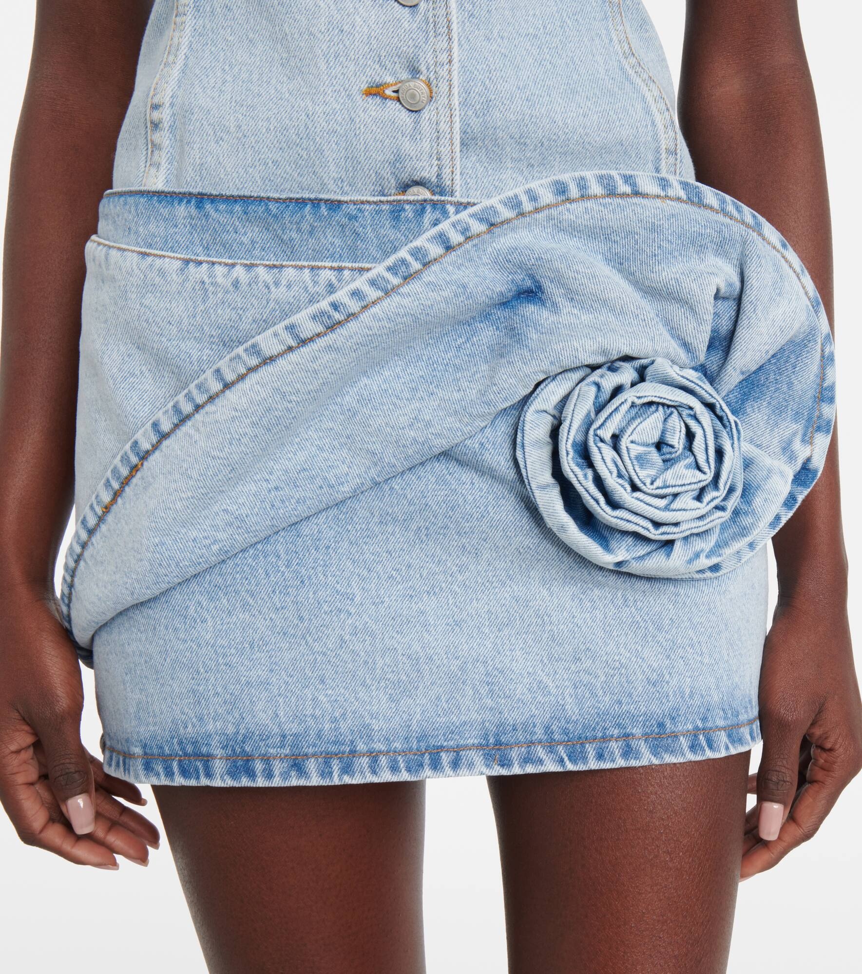 Floral-appliqué denim miniskirt - 4