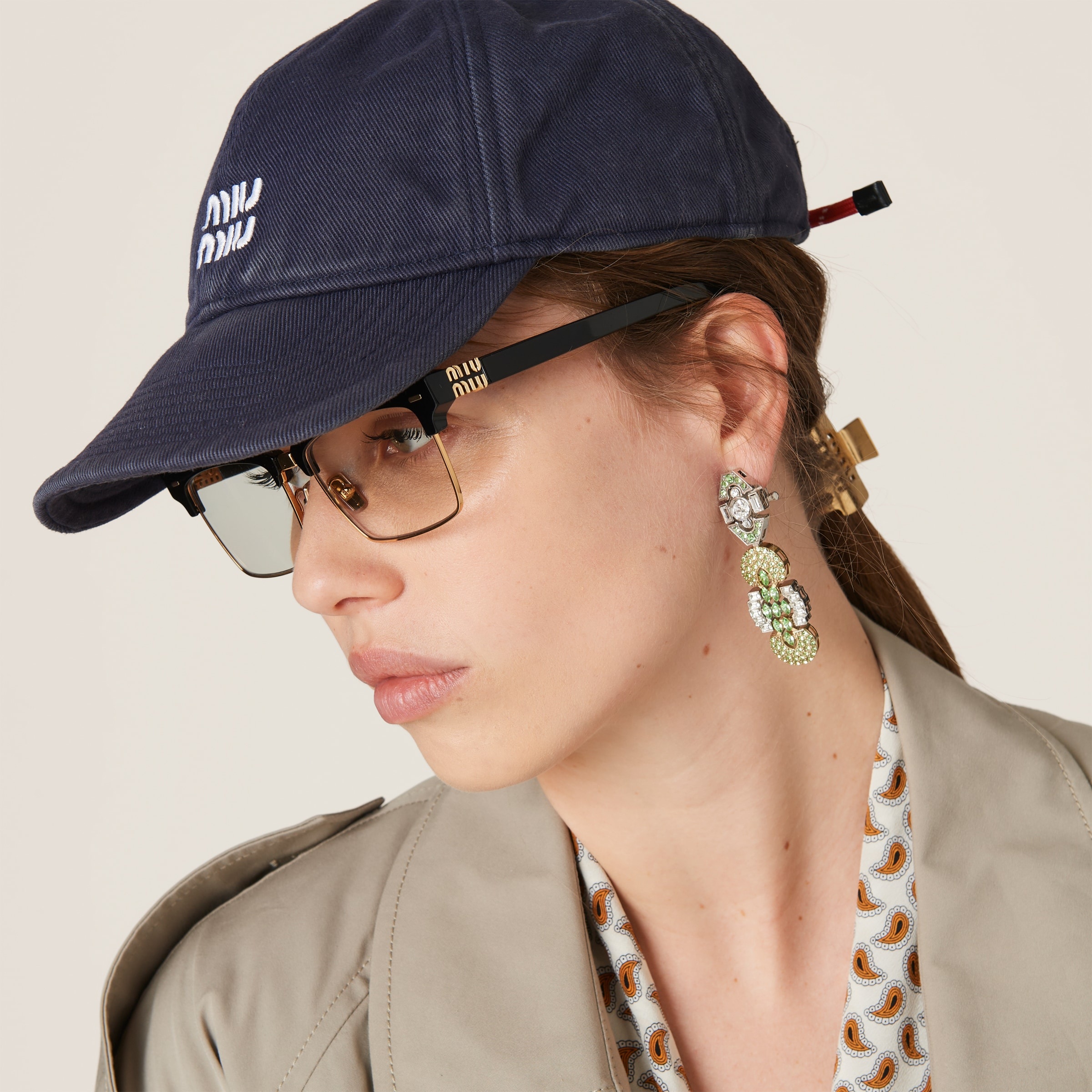 MIU MIU | DENIM & CORDUROY BASEBALL CAP GREY キャップ UNISEX Miu Miu logo-embroidered denim baseball cap | farfetch
