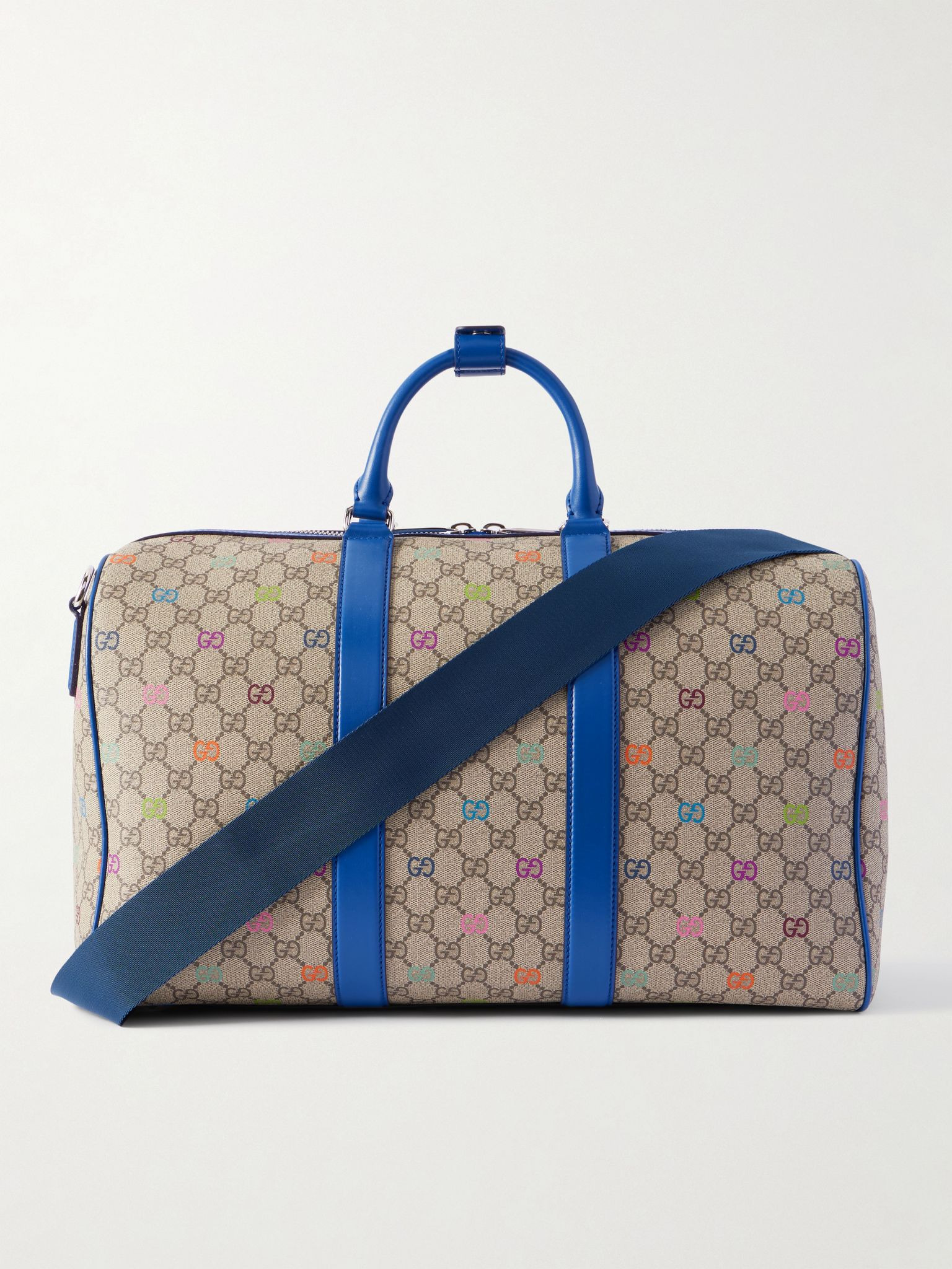 Leather-Trimmed Logo-Printed Coated-Canvas Weekend Bag Blue - 1