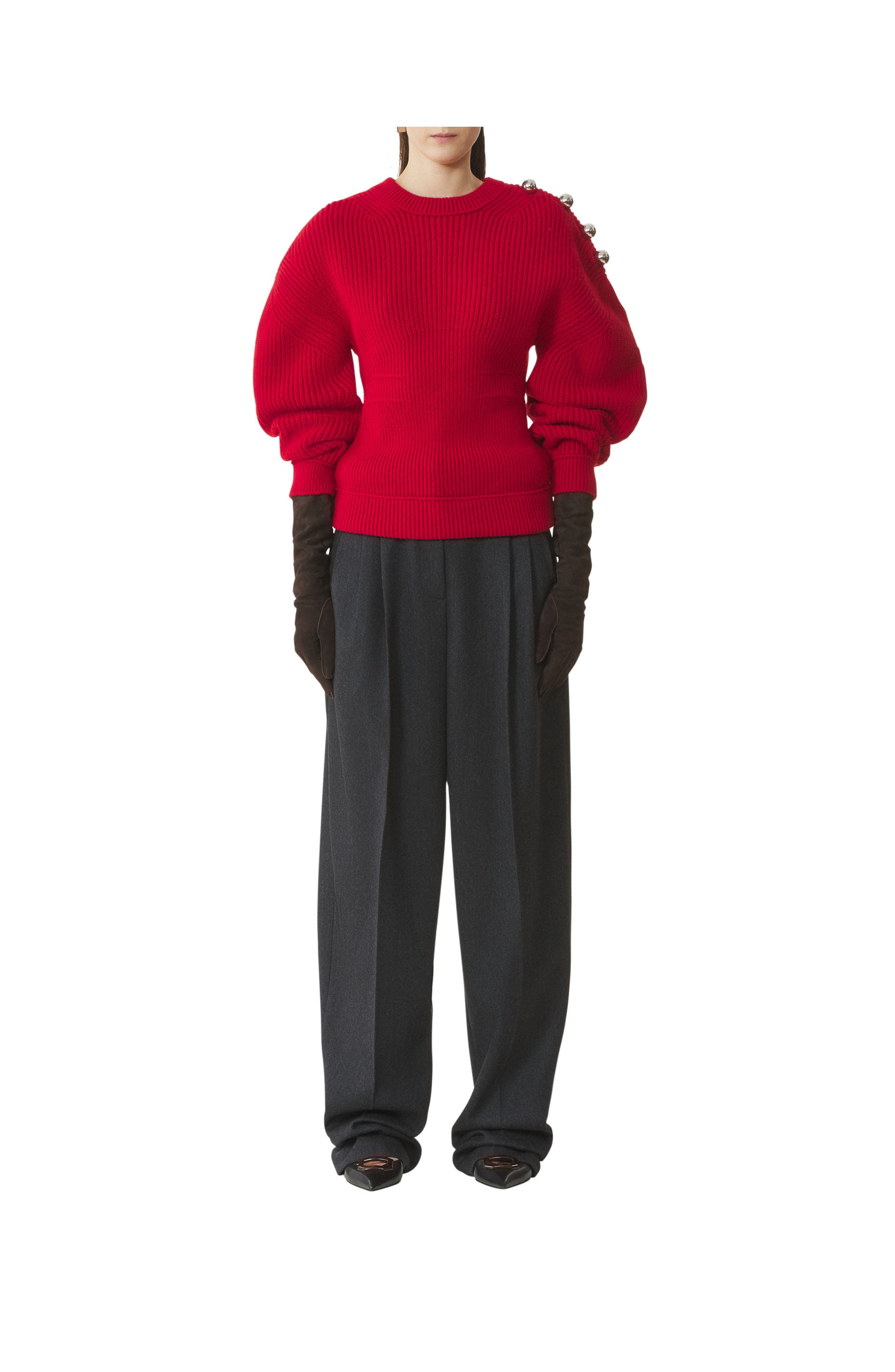 Lanvin Wool Ribbed Sweater in Red Anemone at Nordstrom - 2