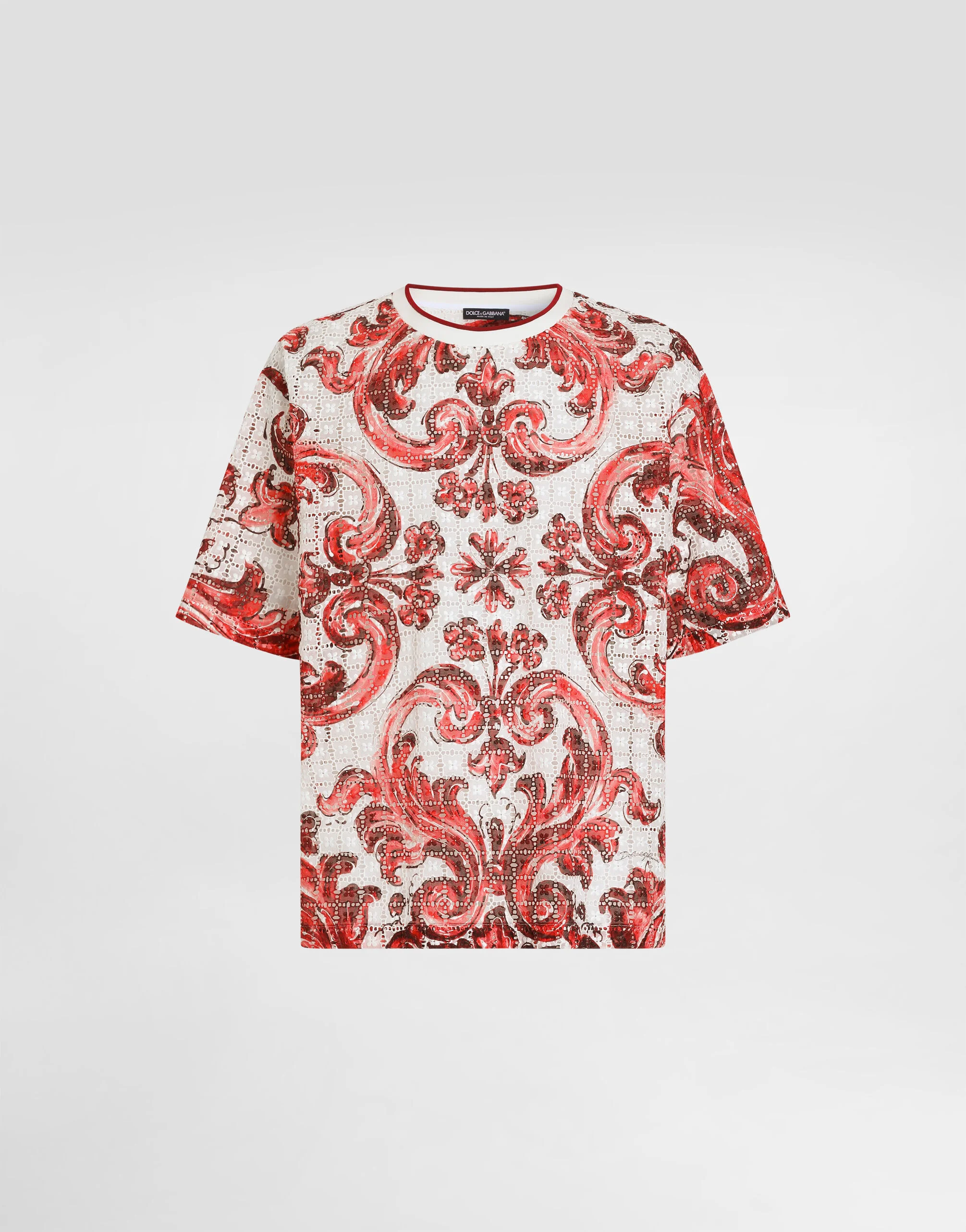 T-shirt in majolica-print broderie anglaise lace - 1