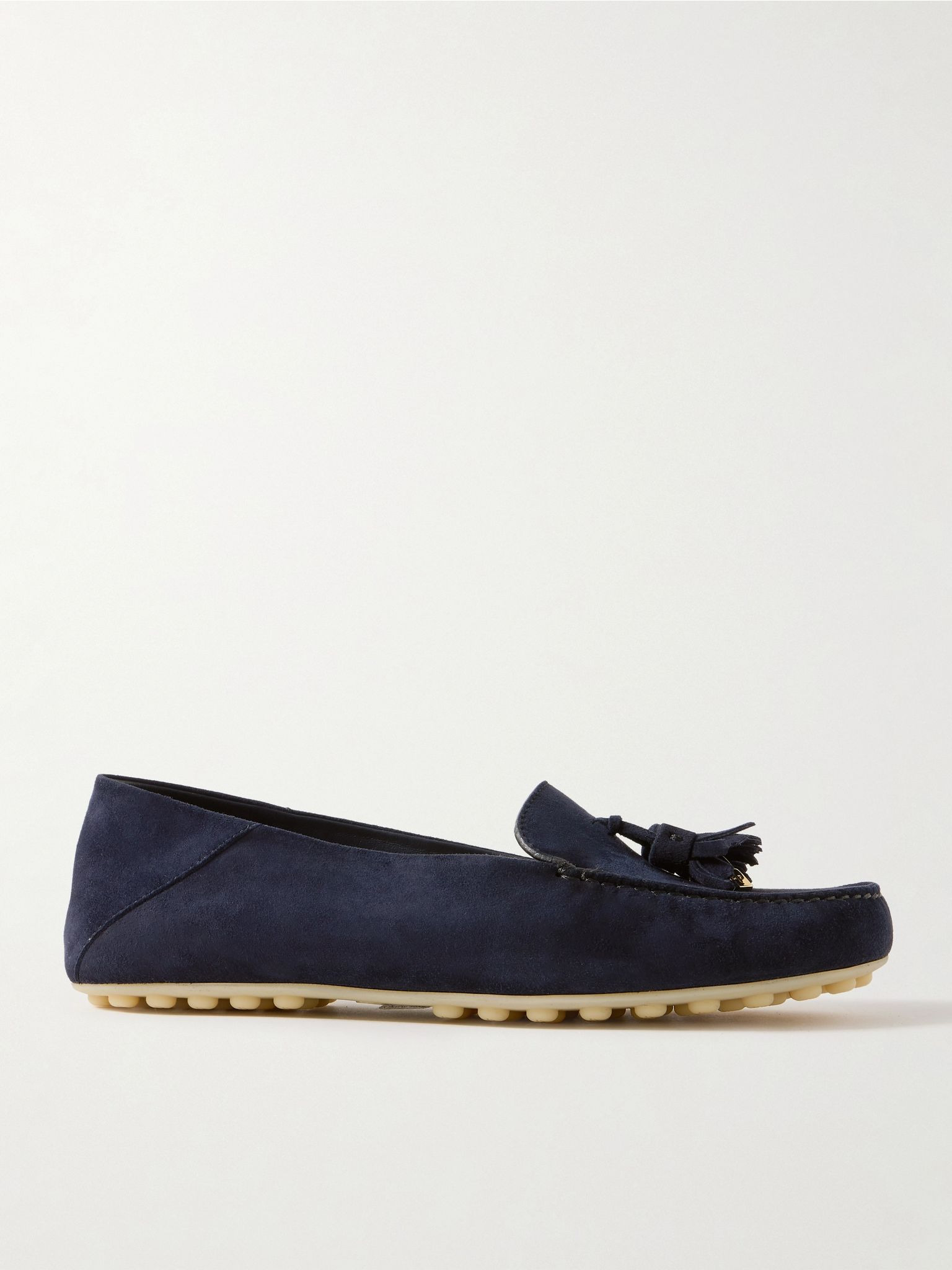 Tasseled suede collapsible-heel loafers Navy - 1