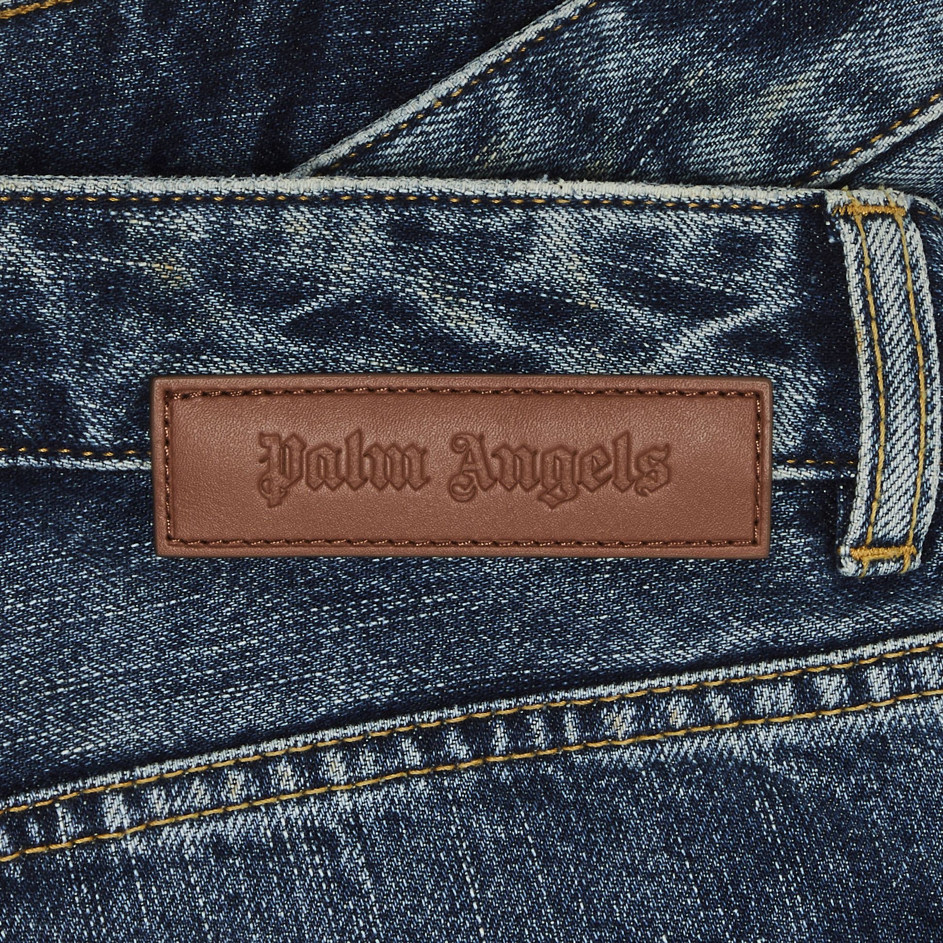 Palm Angels Curved Logo Denim Shorts 'Blue/Light Blue' - 3