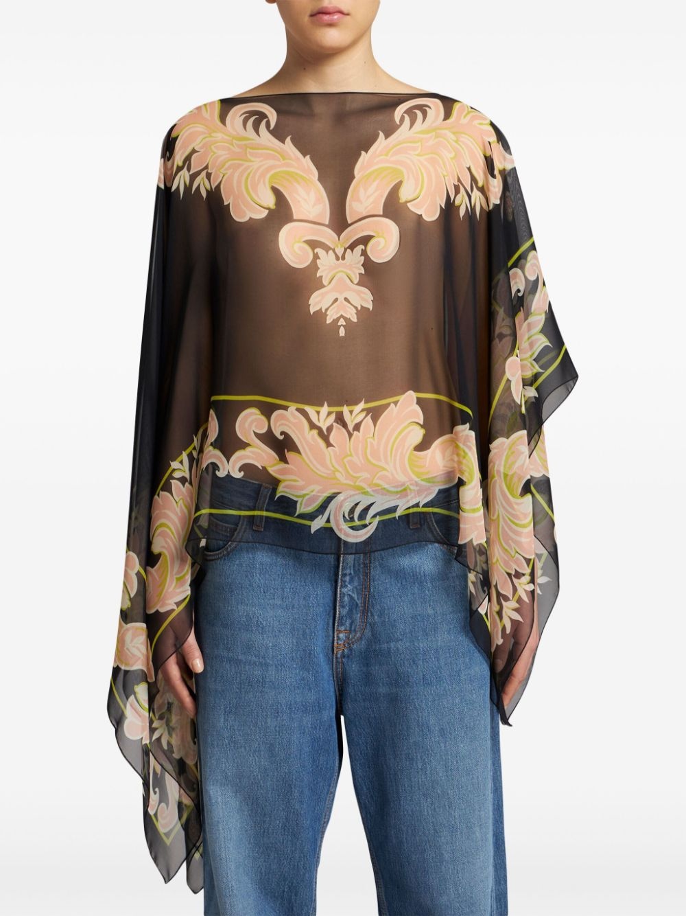 Venus-print silk poncho - 2