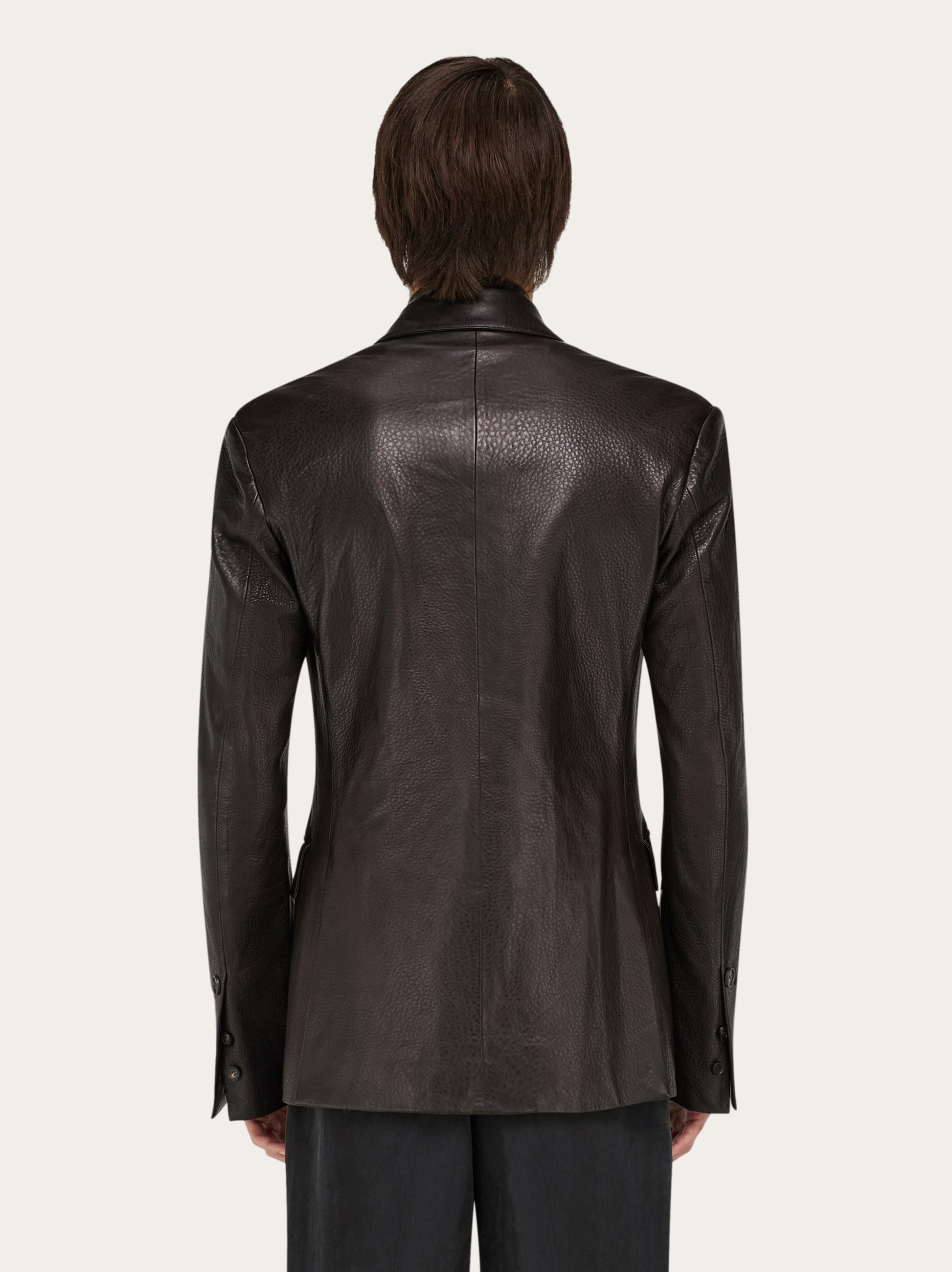 Grainy leather blazer - 3