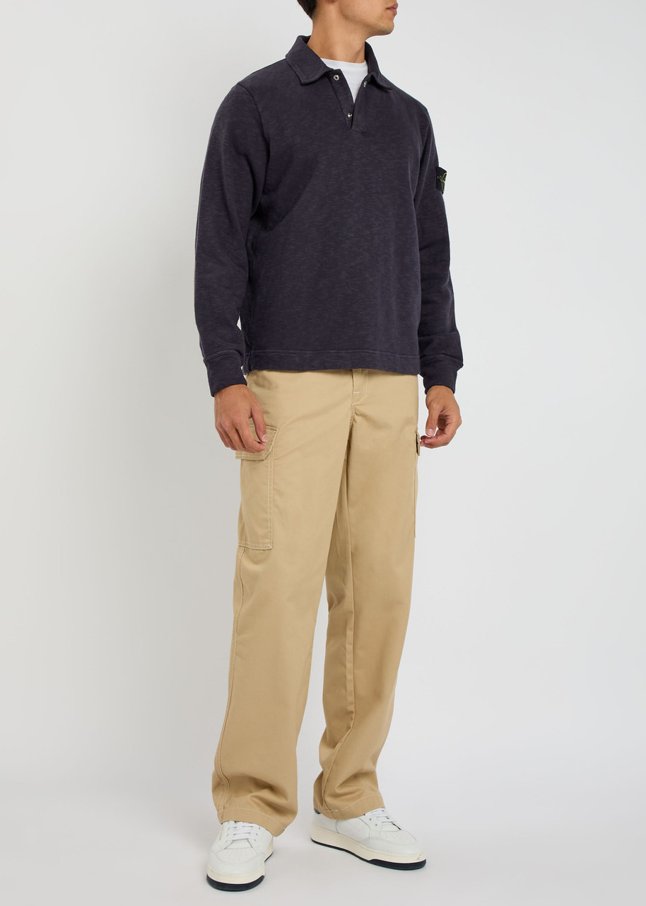 Stone Island Logo Slubbed Cotton Polo Sweatshirt - 4
