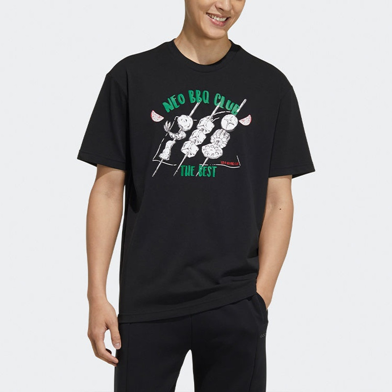 adidas adidas neo Logo Alphabet Cartoon Printing Round Neck Loose Short Sleeve Black H62010 outlook