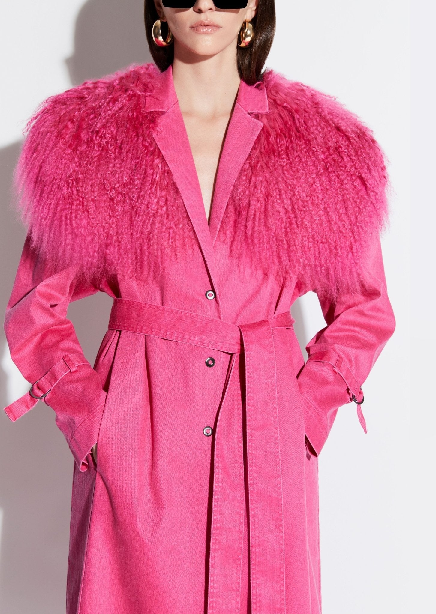 Denim Trench With Shearling - 3