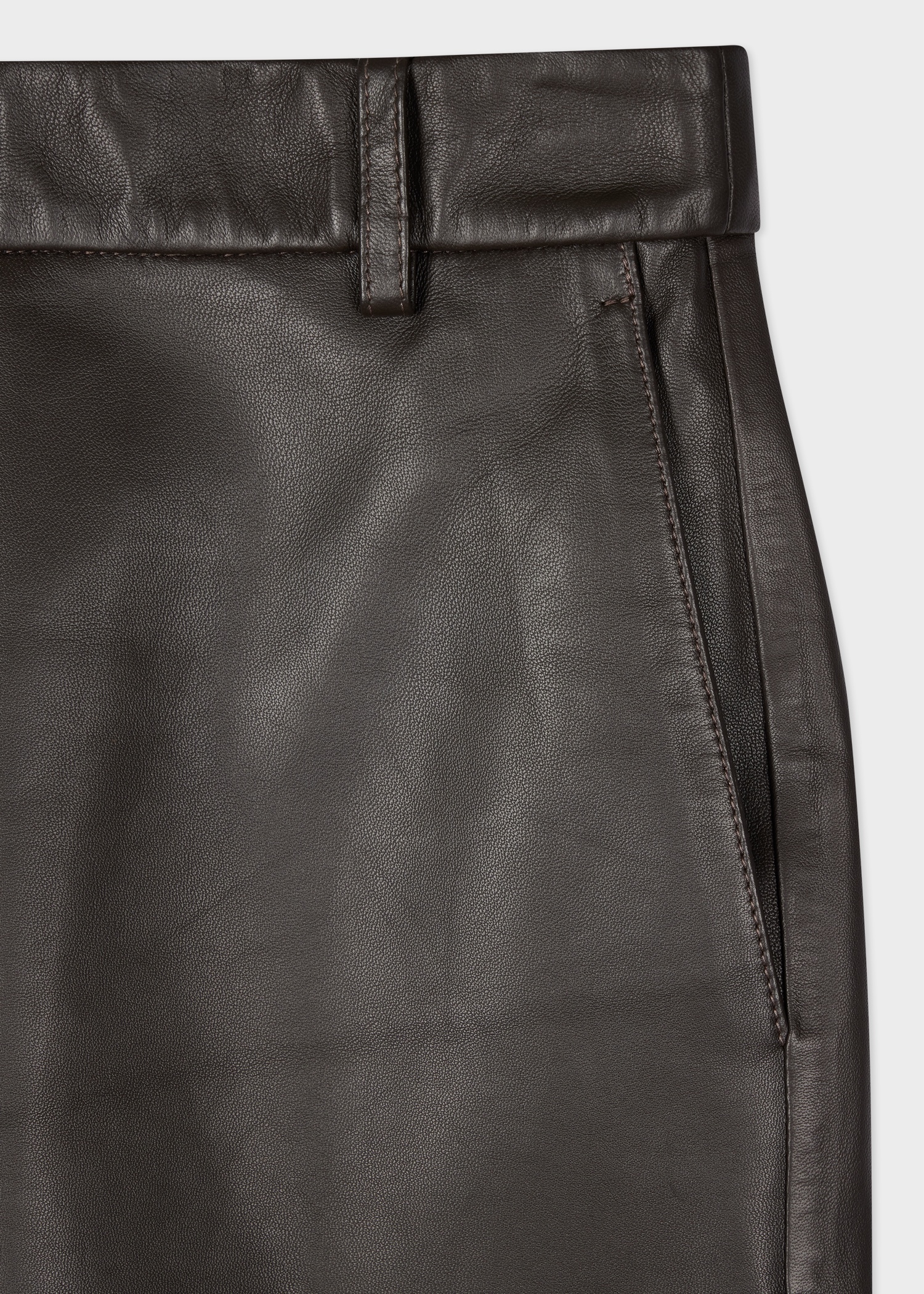 Women's Dark Brown Leather Midi Skirt - 2
