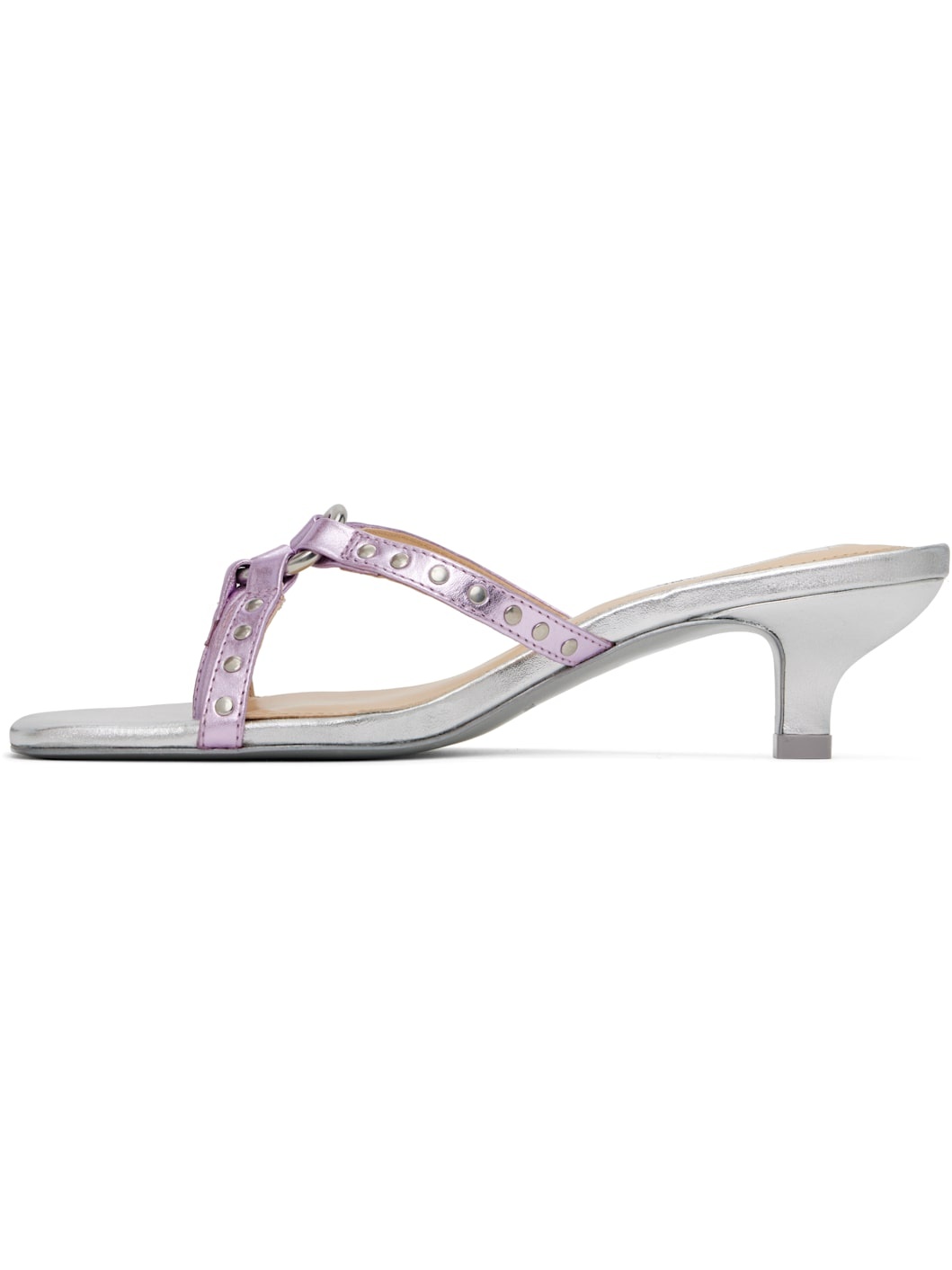 Silver & Pink Spy Kitten Heeled Sandals - 3