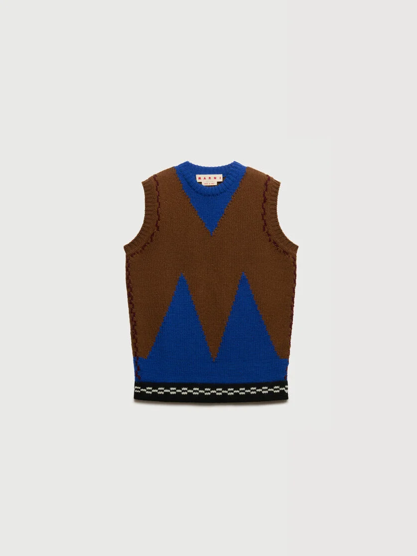 BROWN WOOL VEST WITH M INTARSIA - 1