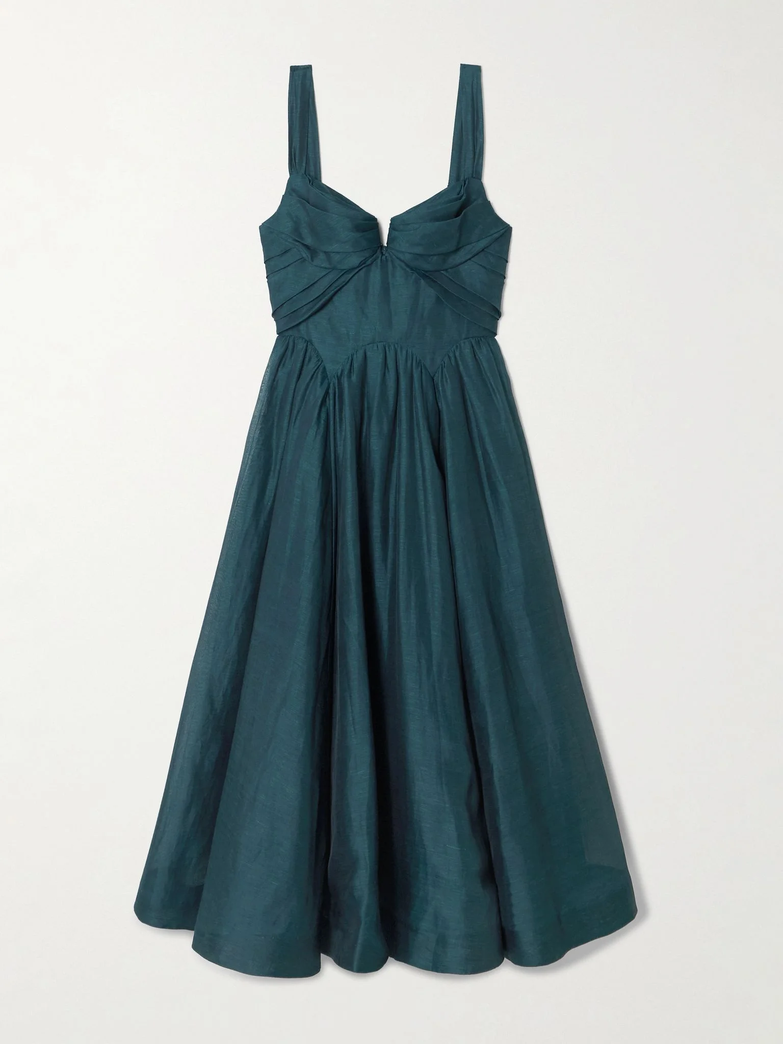 Rebellion linen and silk-blend bustier midi dress Teal - 1