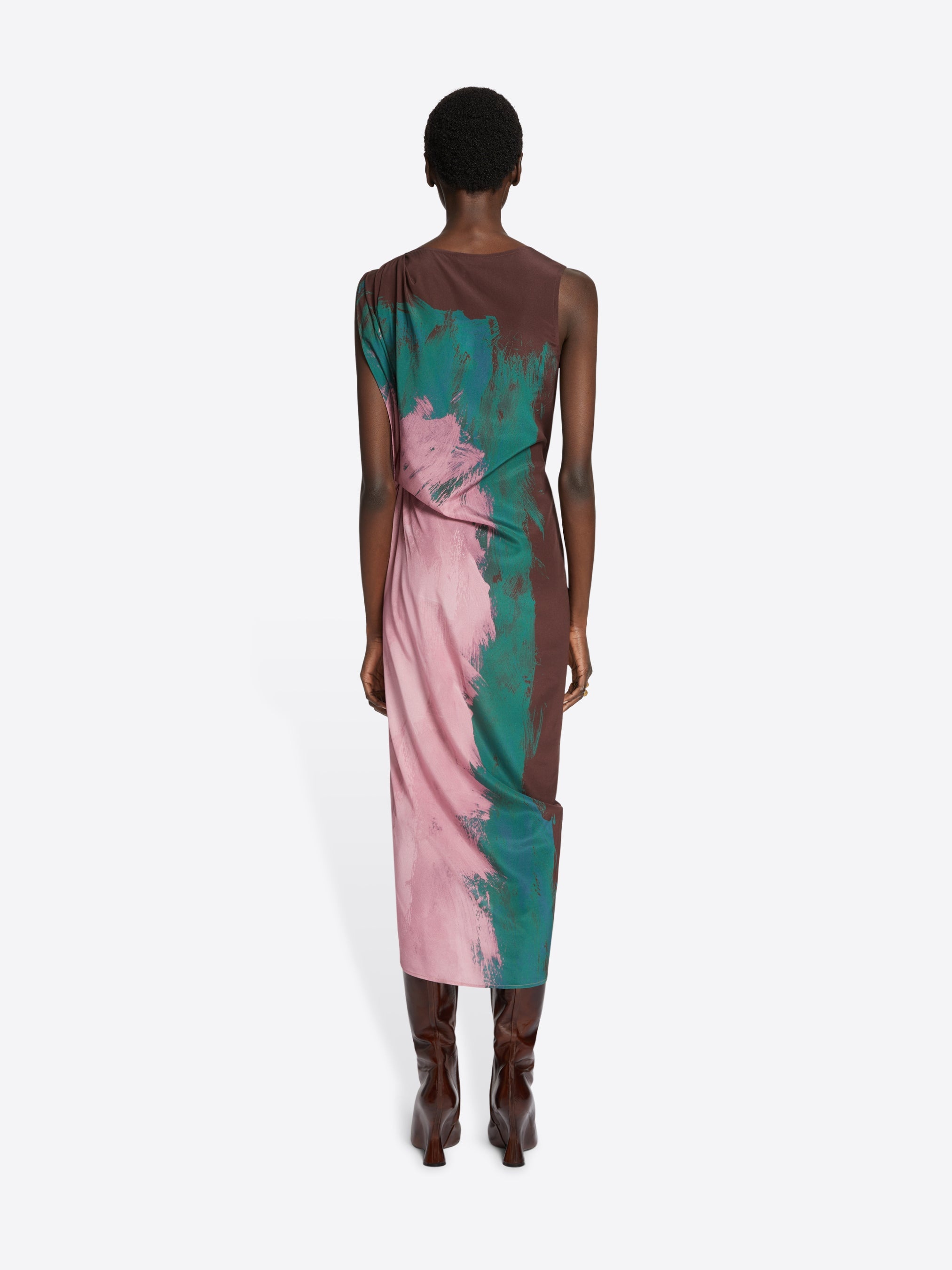 PRINTED DRAPED DRESS - 4