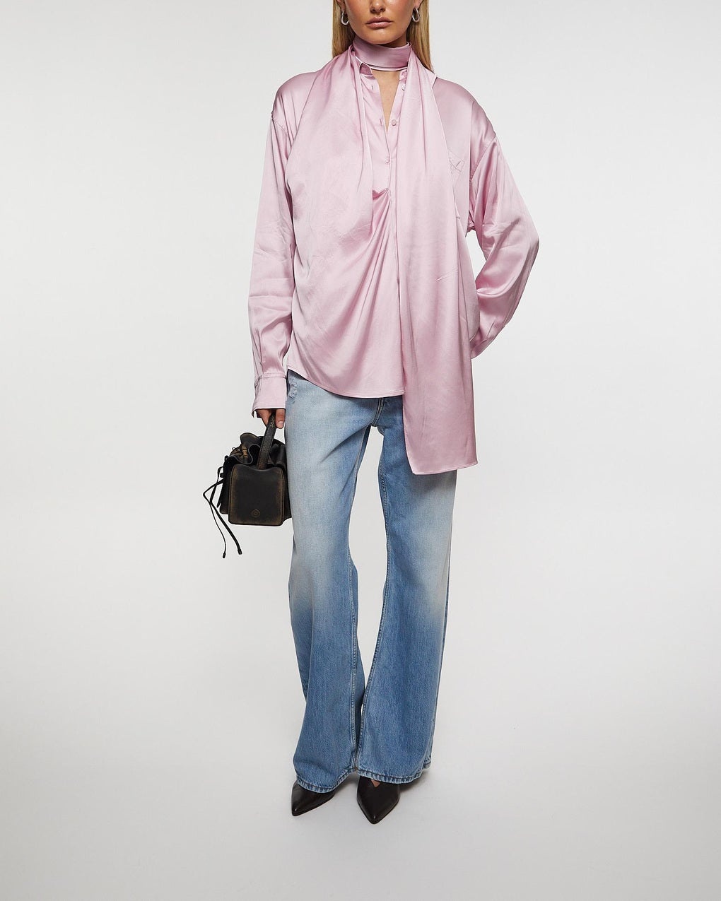 Shirt Layered Satin Scarf Pink - 3