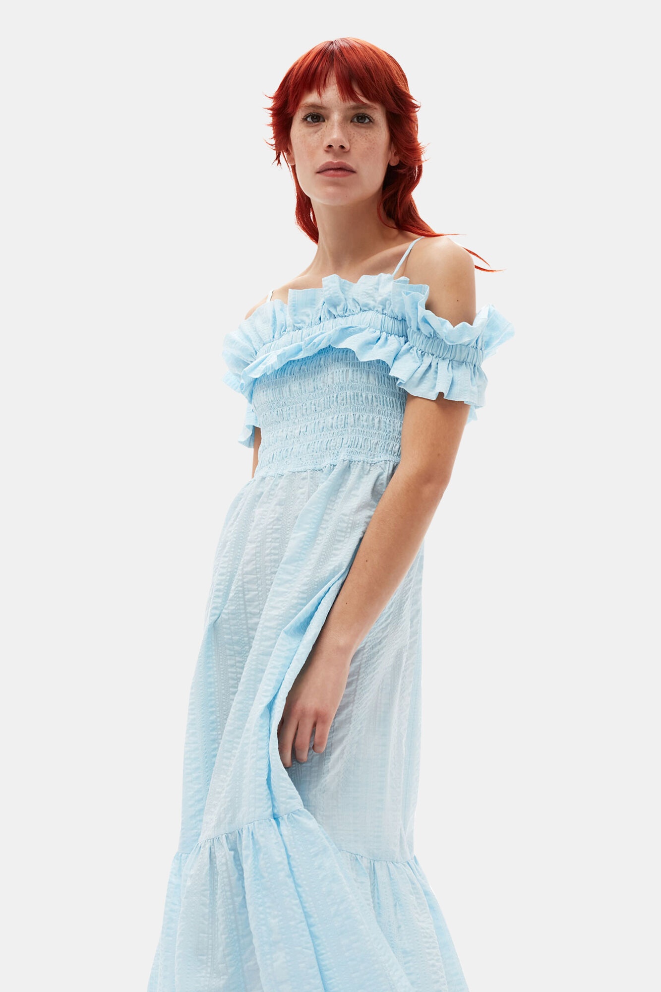 SEERSUCKER CHECK SMOCK MAXI DRESS - 4