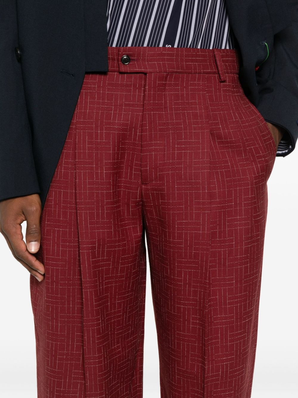 pleated grid-pattern trousers - 5