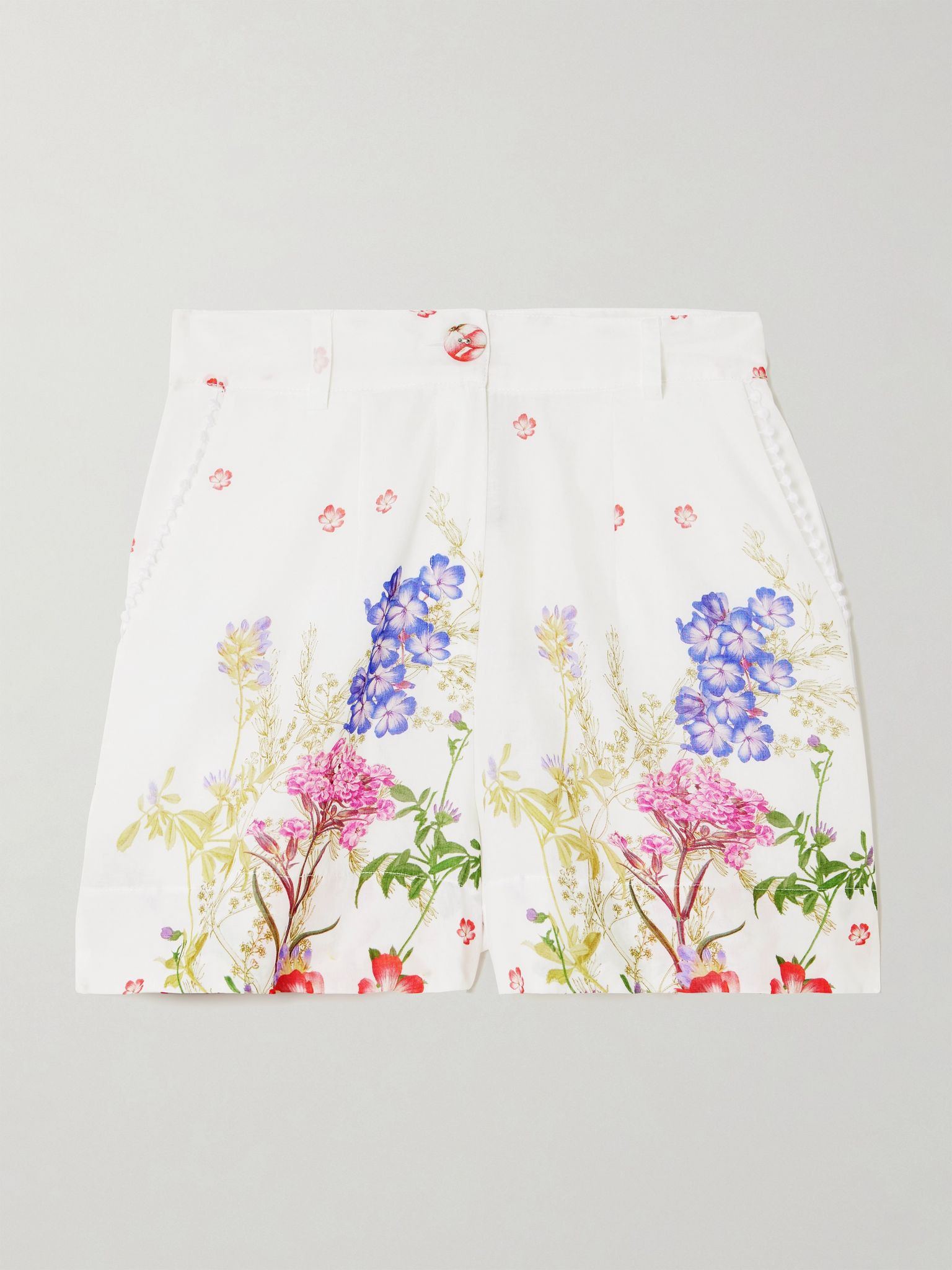 Pansy guipure lace-trimmed floral-print cotton-blend voile shorts White - 1