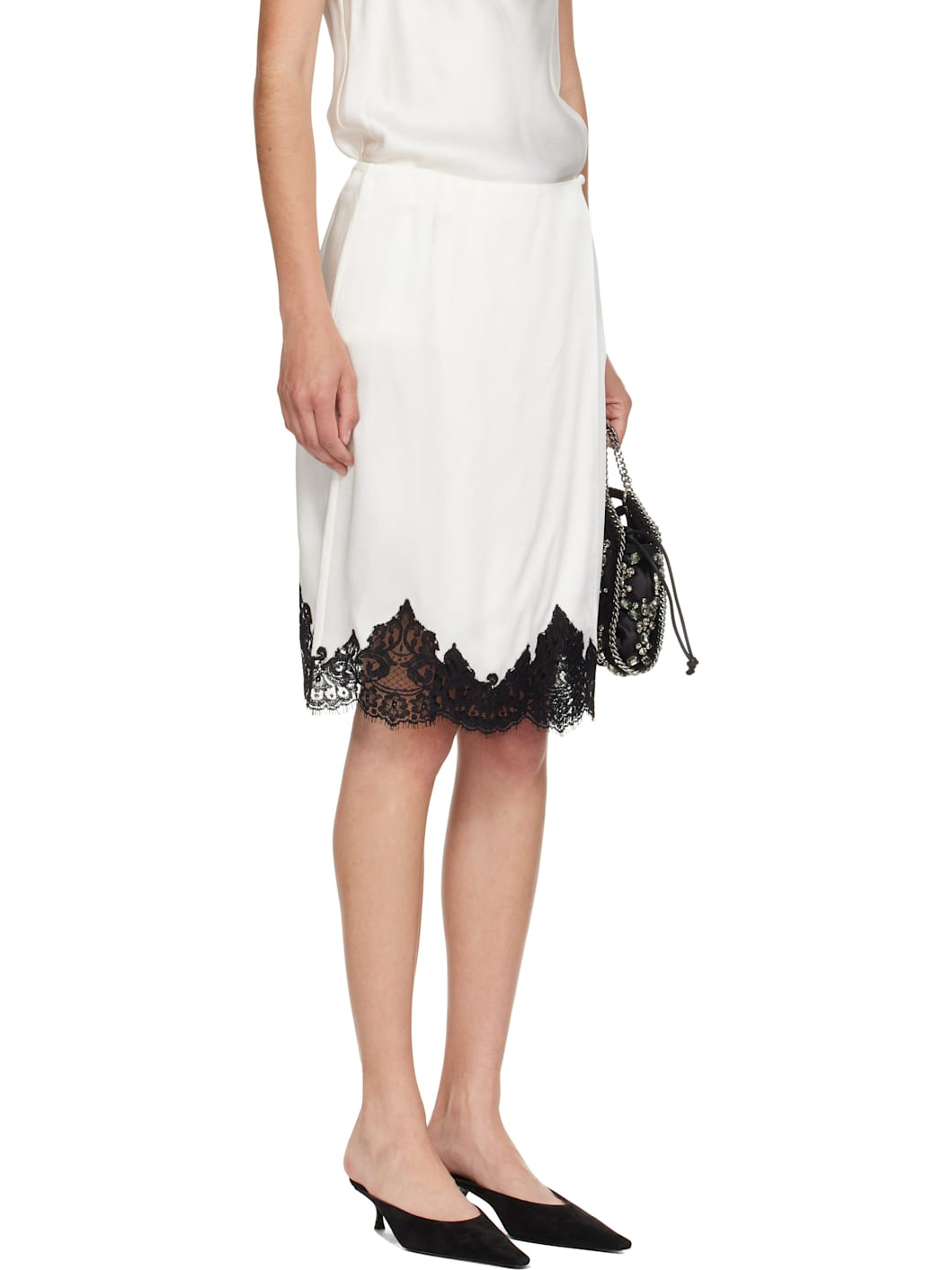 Off-White Lace Satin Midi Skirt - 2