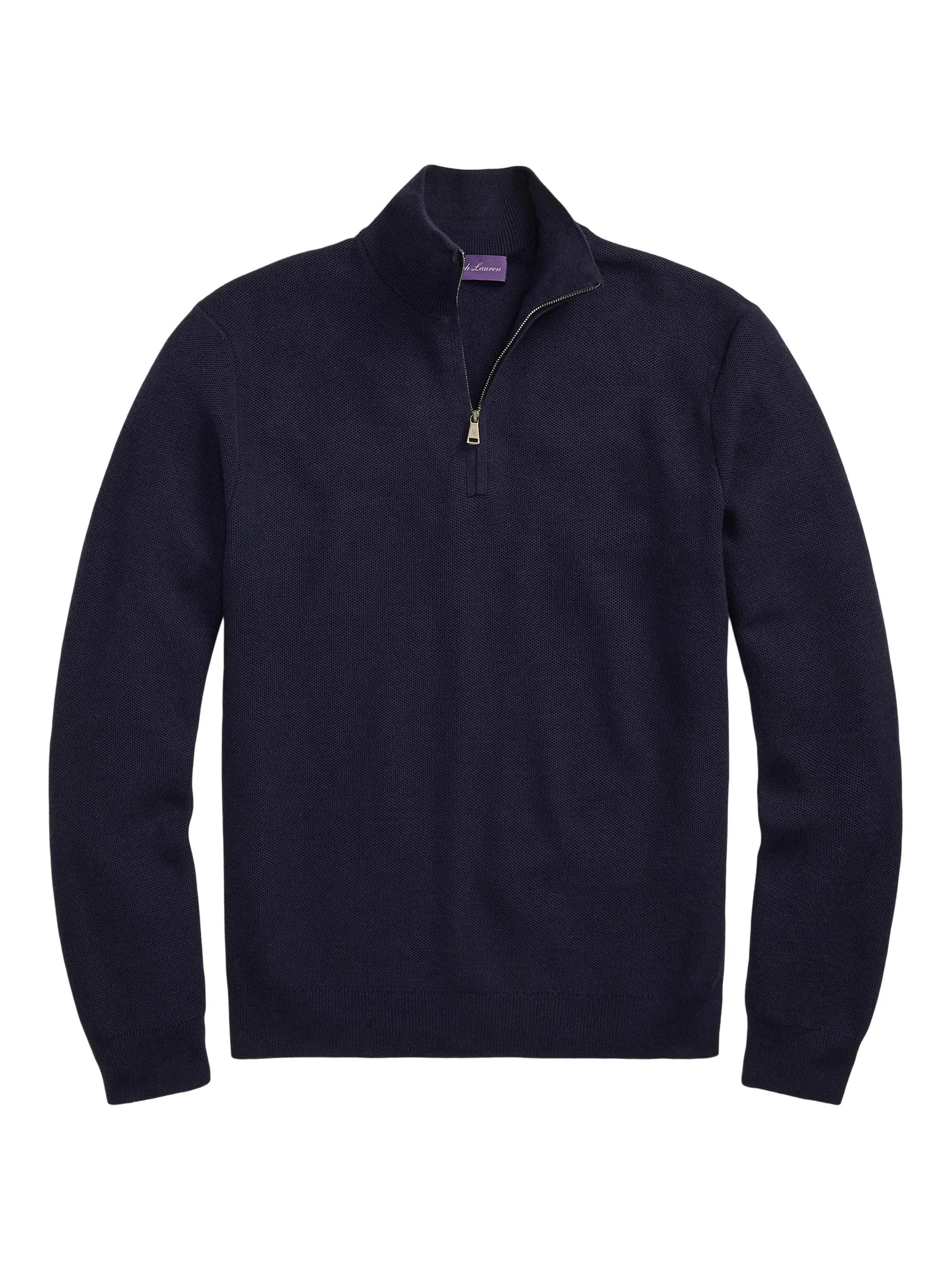 Men's Piqué-Knit Wool Quarter-Zip Sweater - Classic Chairman Navy - 1