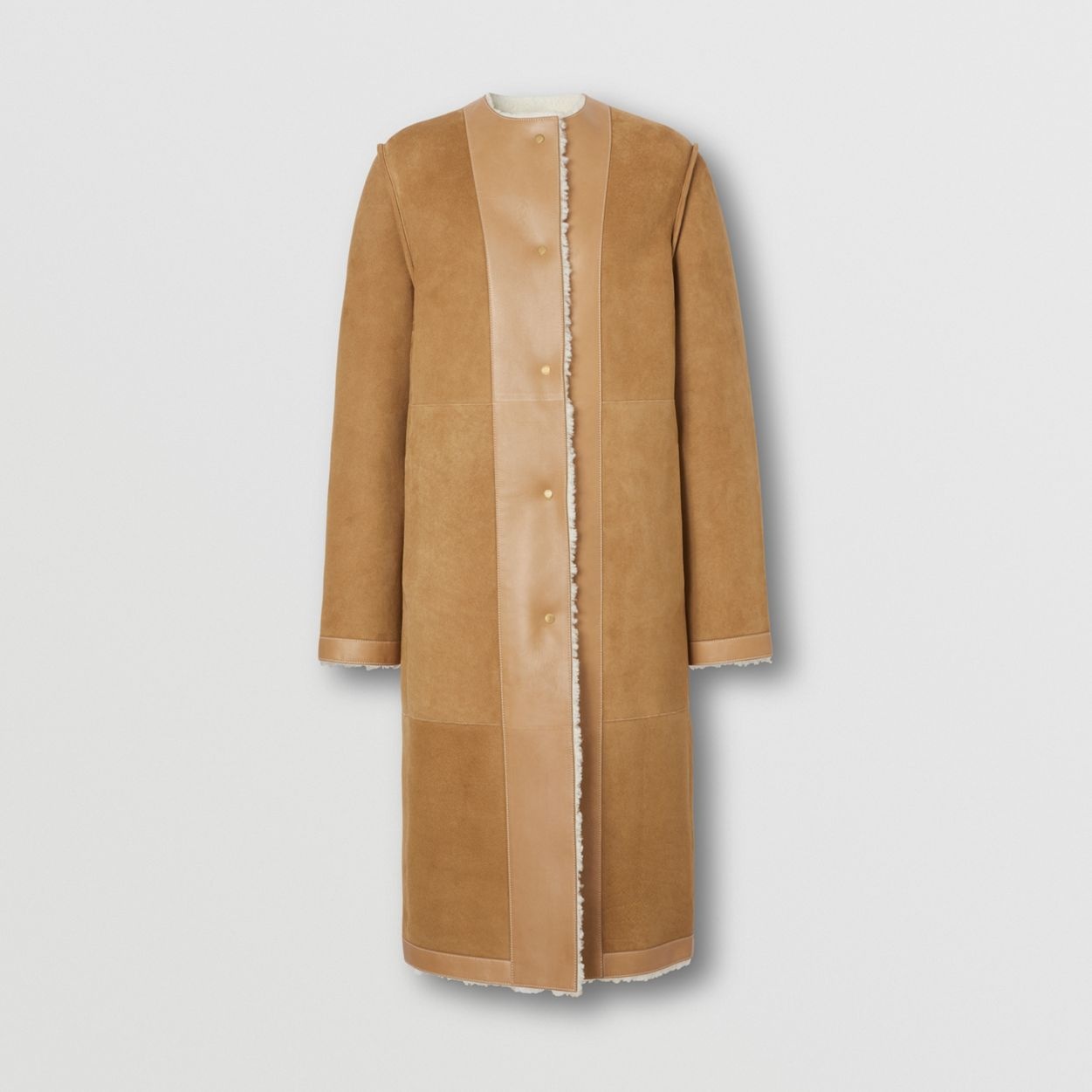 Reversible Shearling Collarless Coat - 8