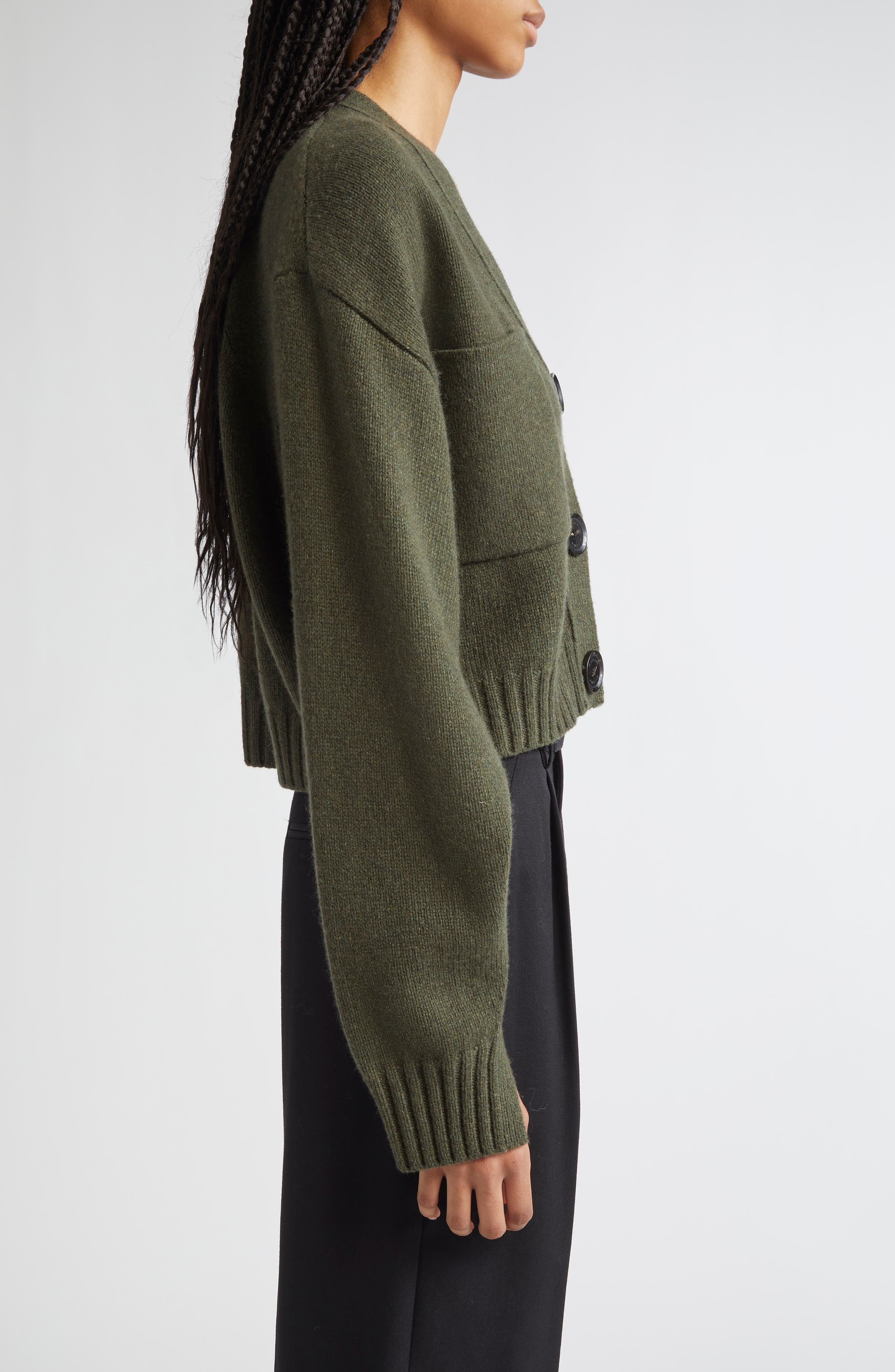 Proenza Schouler Sofia Oversize Cashmere & Wool Crop Cardigan in Fatigue at Nordstrom - 3