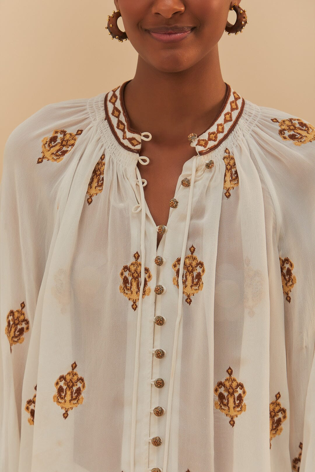 Off-White Anchor Tapestry Embroidered Long Sleeve Blouse - 5