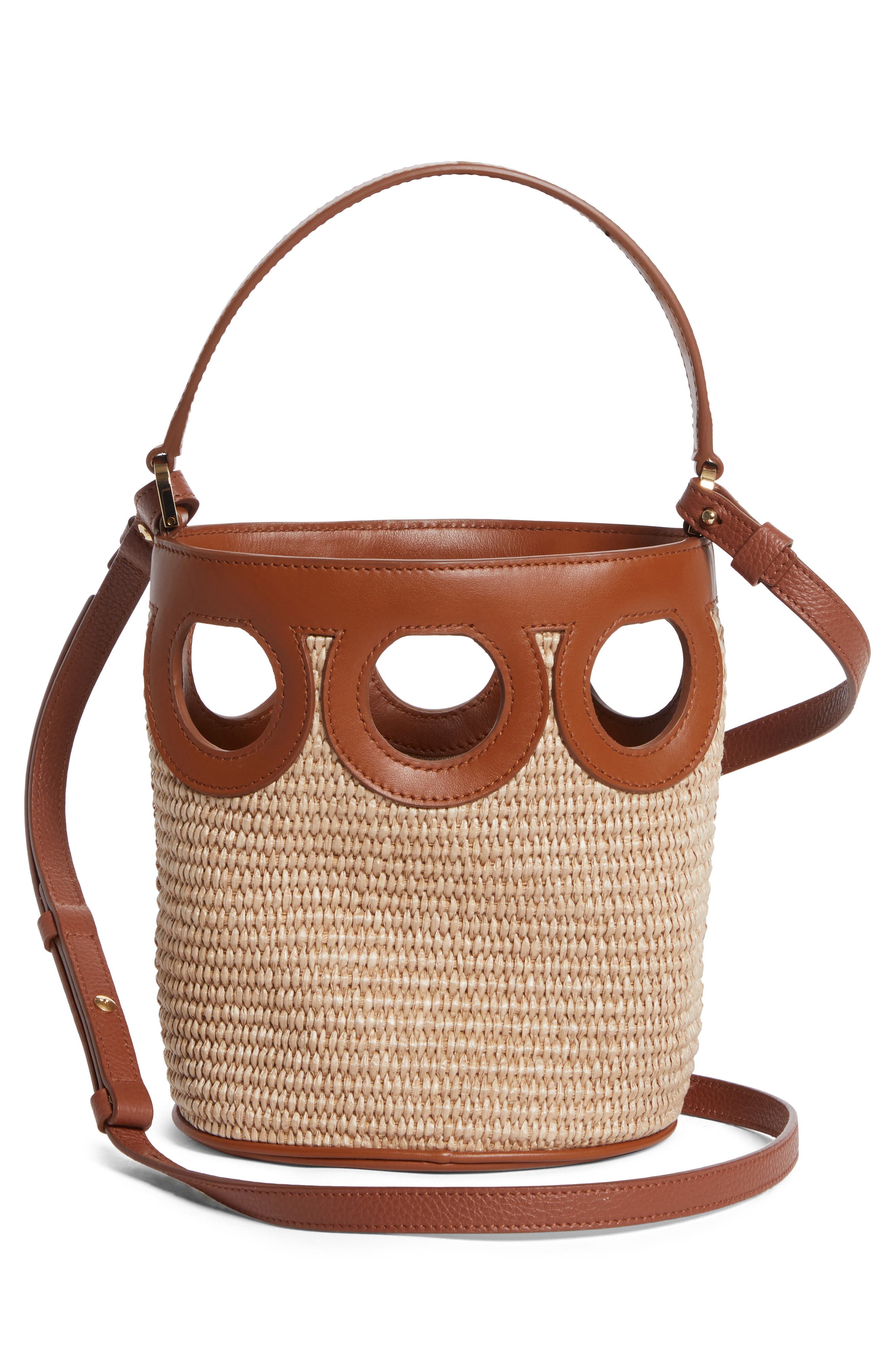 FERRAGAMO Mini Gancio Outline Raffia Bucket Bag in Naturale/Resort at Nordstrom - 4