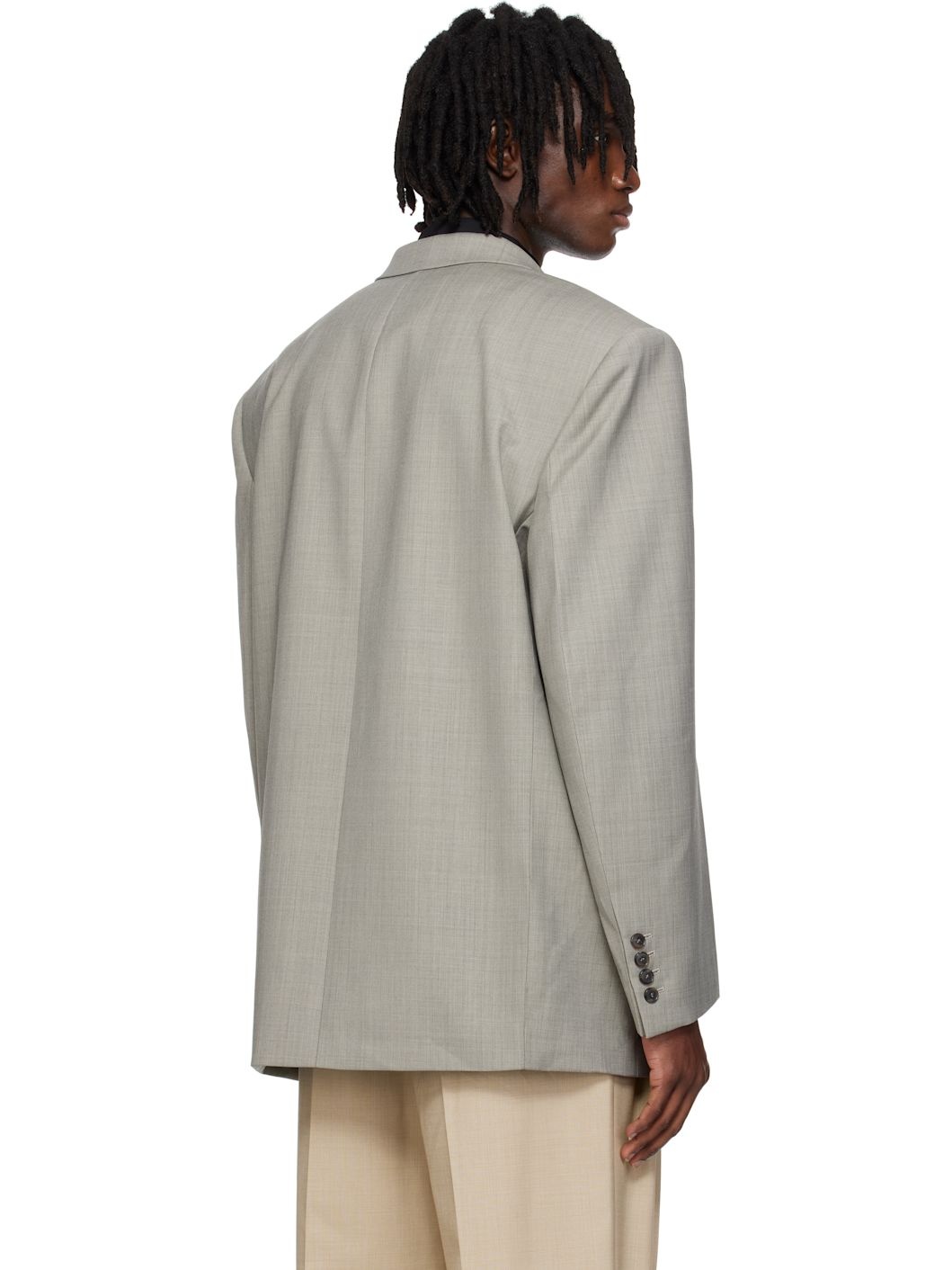 Gray Oversize Single Breasted Blazer - 3