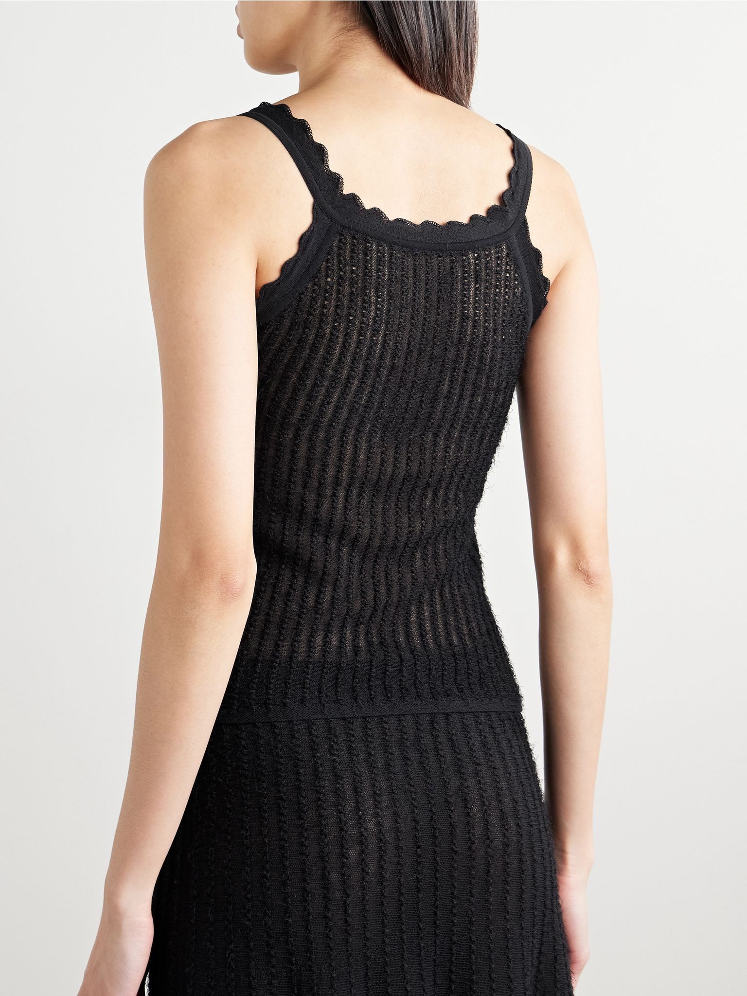 Ennio scalloped pointelle-knit tank Black - 3