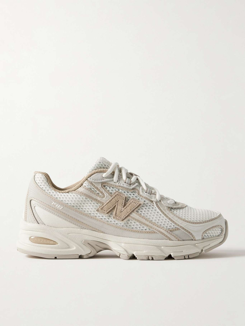 740 leather and suede-trimmed mesh sneakers Cream - 1