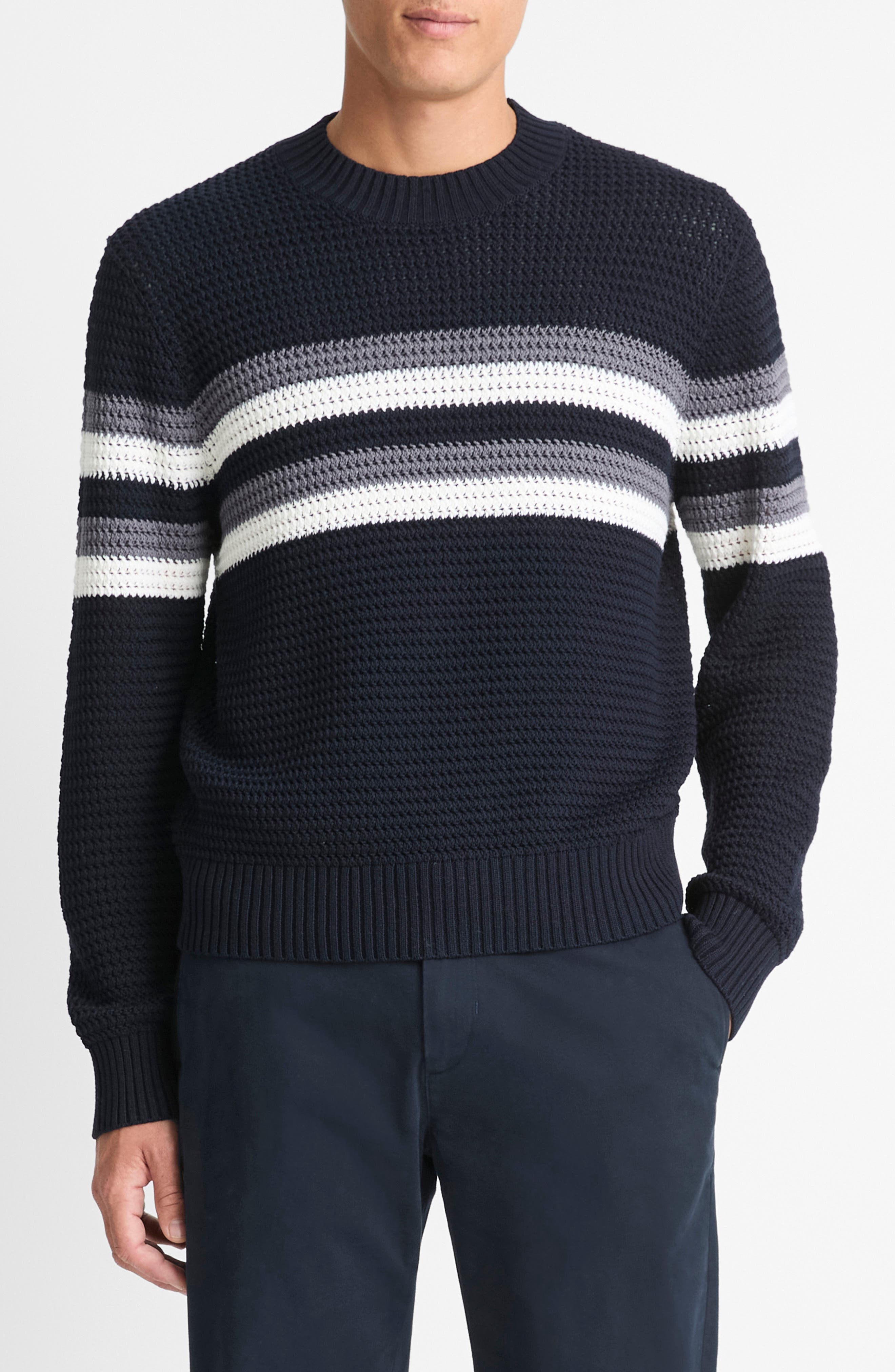 Vince Crafted Textured Chest Stripe Sweater in Coastal Combo at Nordstrom - 1