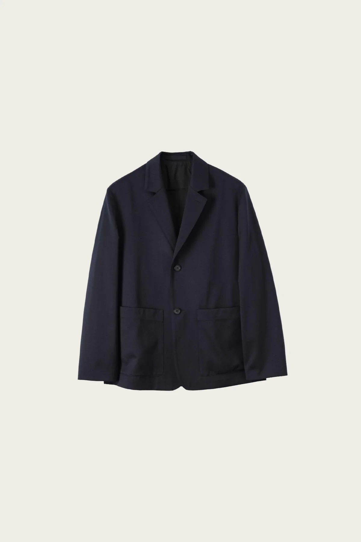 Patch Pocket Blazer - Navy Worsted Wool Cotton - 1