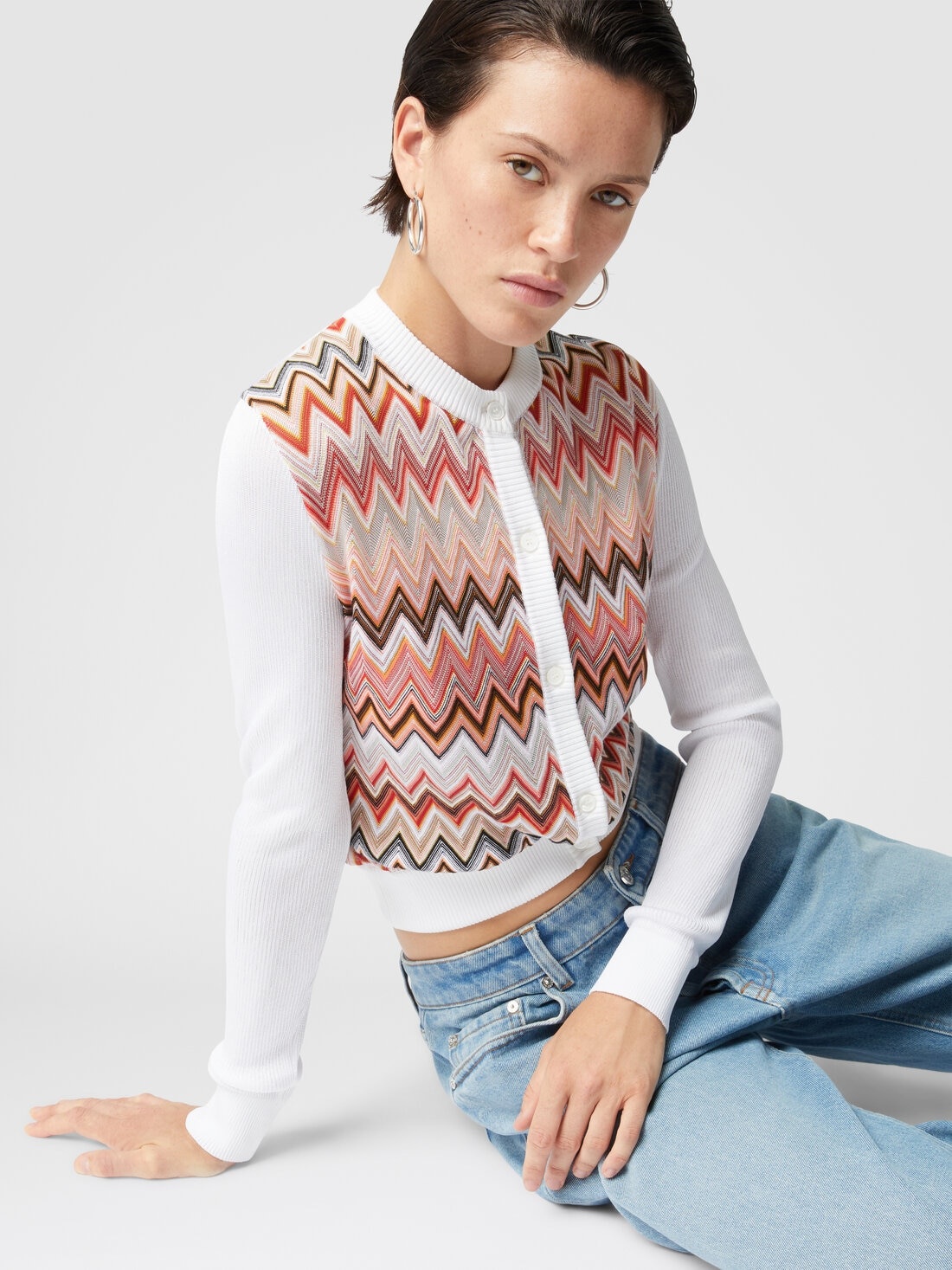 Viscose-blend cardigan with chevron insert - 5