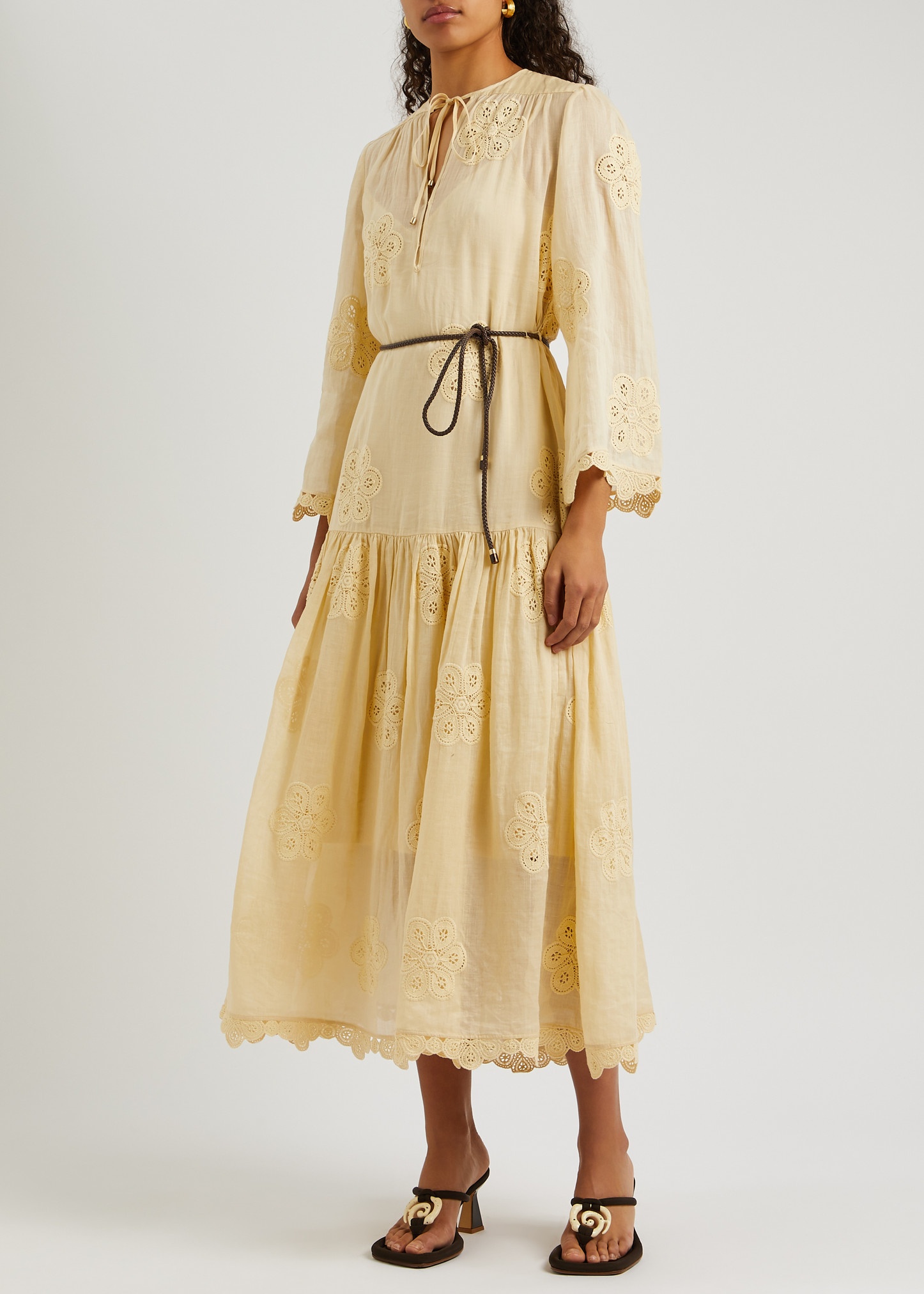 Acadian embroidered ramie midi dress - 2