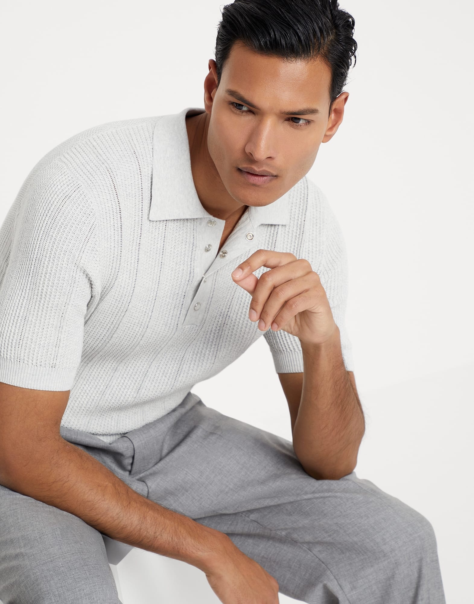 Cotton textured rib knit polo - 4