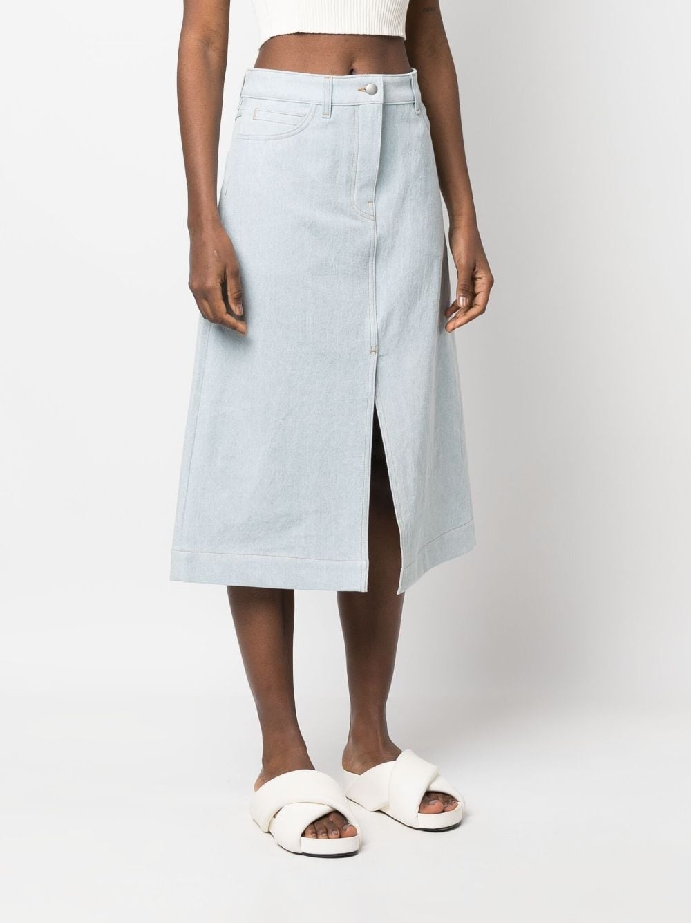 slit-detail denim midi skirt - 3
