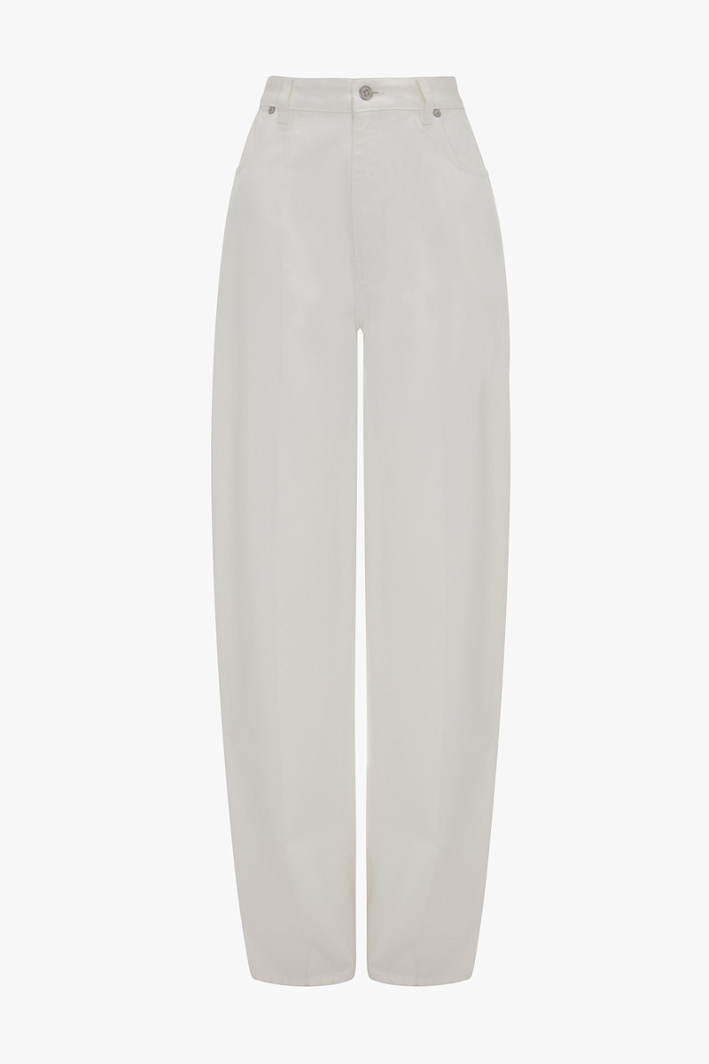 High Waisted Cinched Jean In Washed White 1