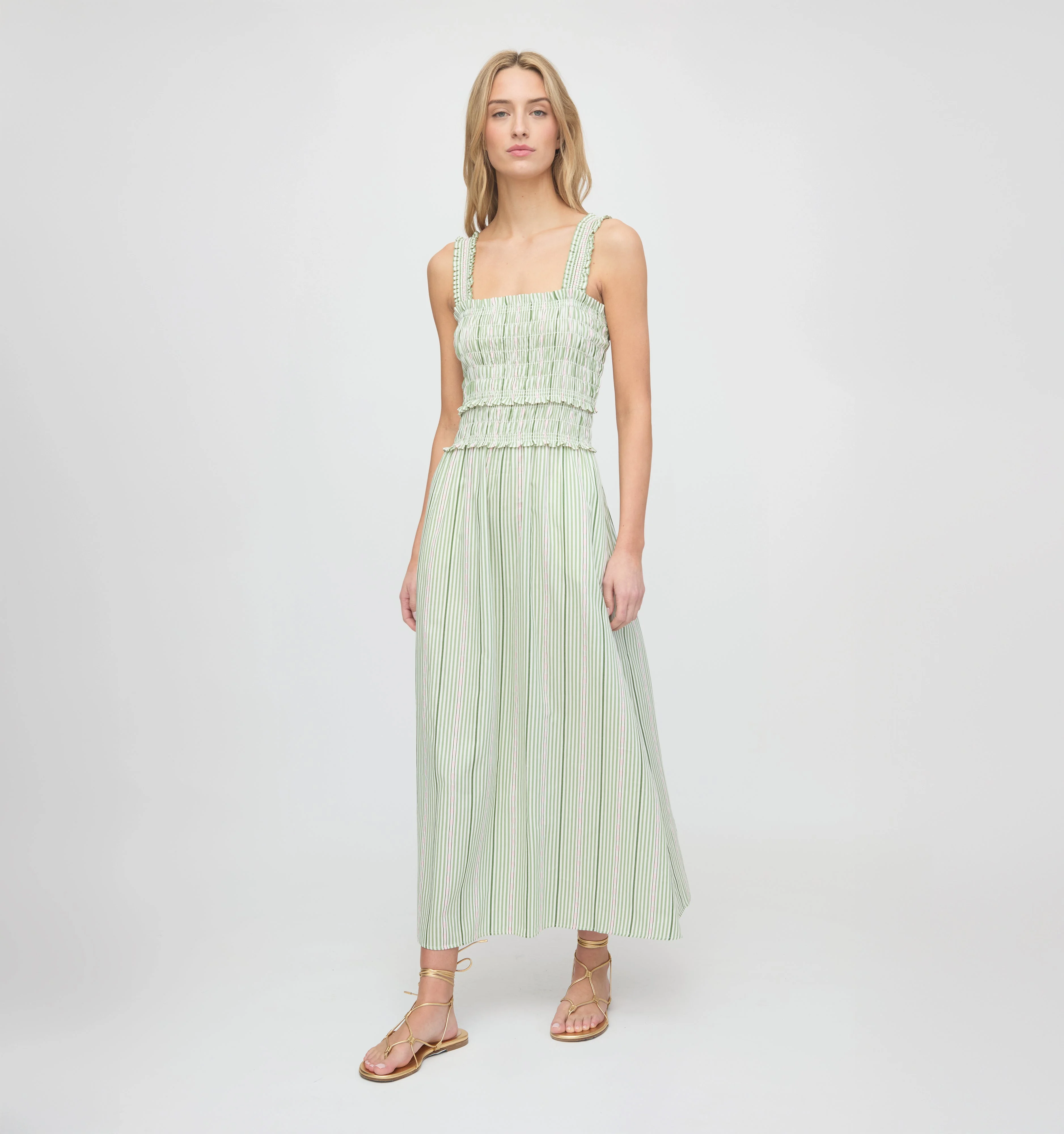 The Azalea Maxi Nap Dress - Green Jacquard Stripe - 1