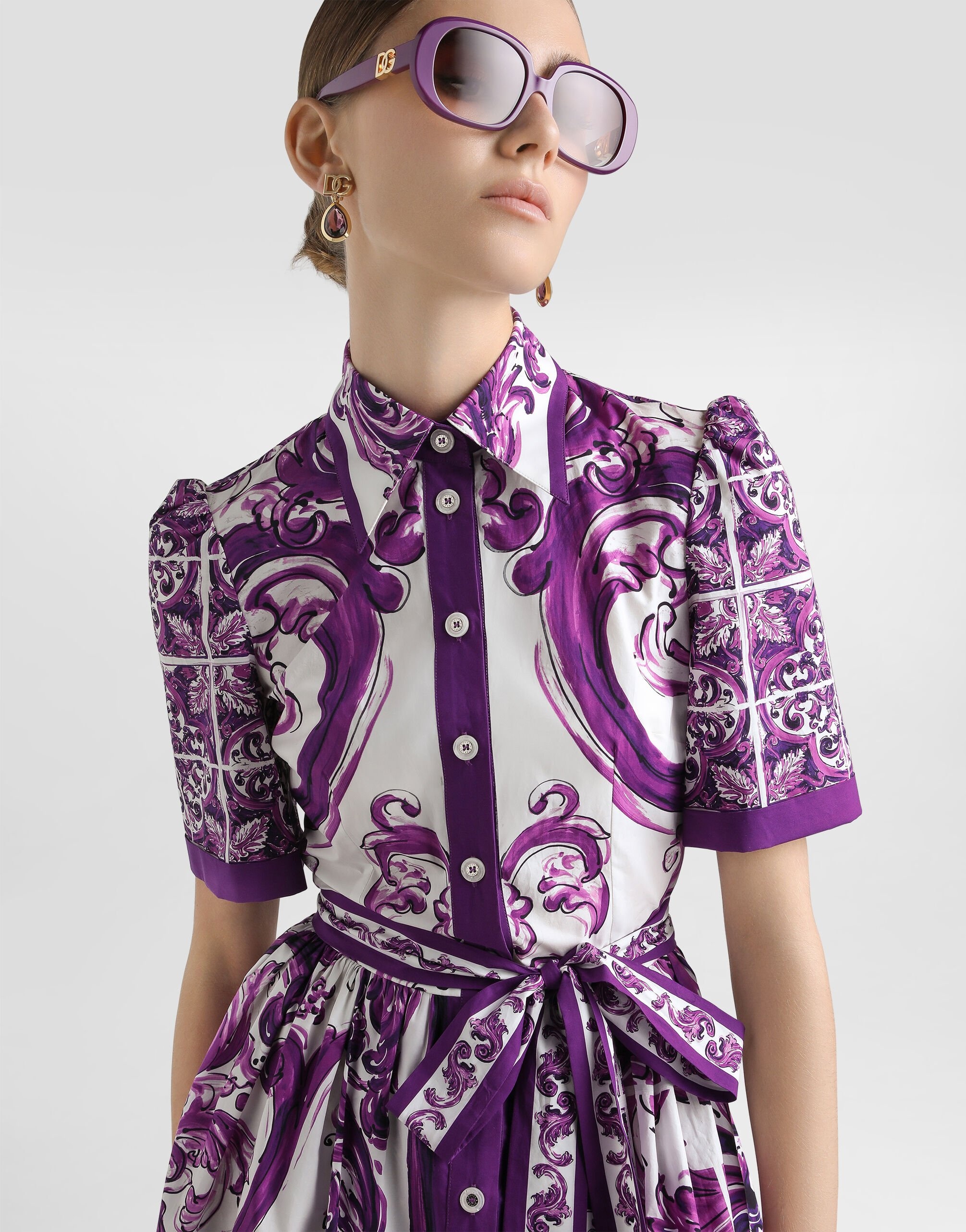 Majolica-print poplin shirt dress - 4
