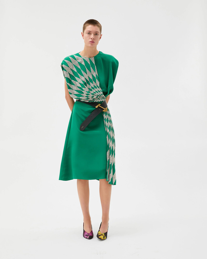 VERSACE Embroidered Silk Draped Midi Dress outlook