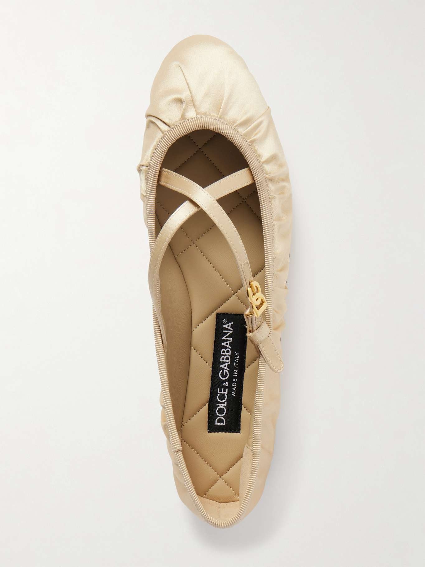 Gathered satin Mary Jane ballet flats Cream - 5