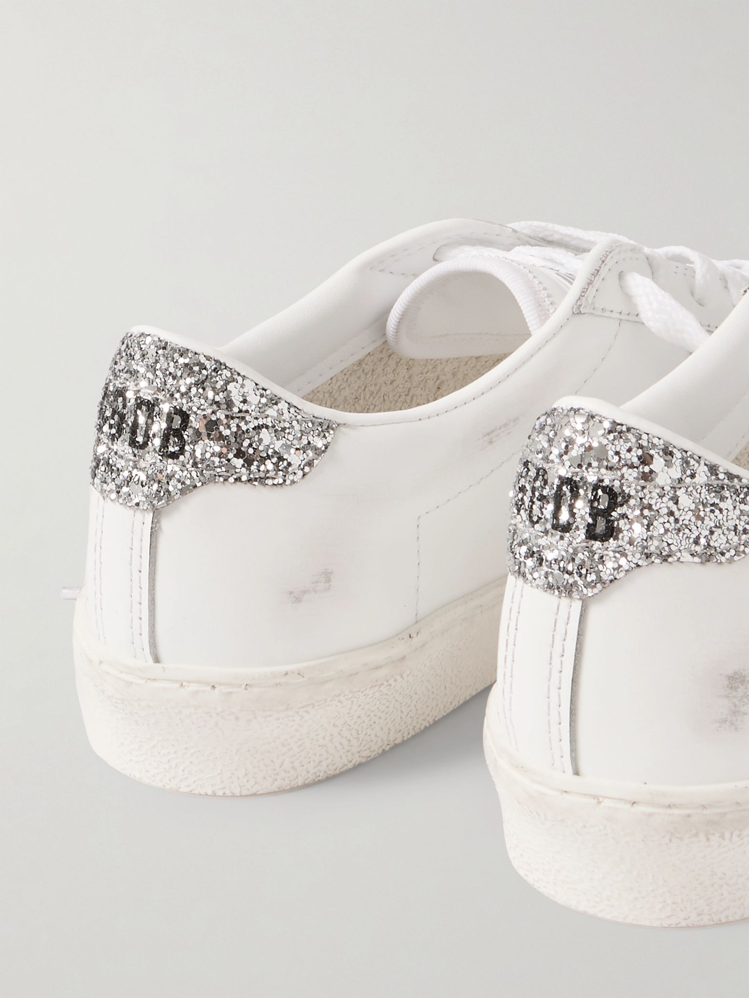 Matchstar distressed glittered leather sneakers White - 4