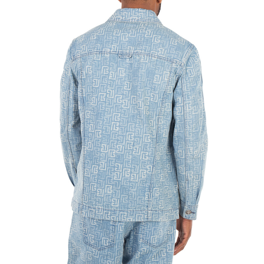 Balmain PB Logo Monogram Pattern Denim Jacket - 6