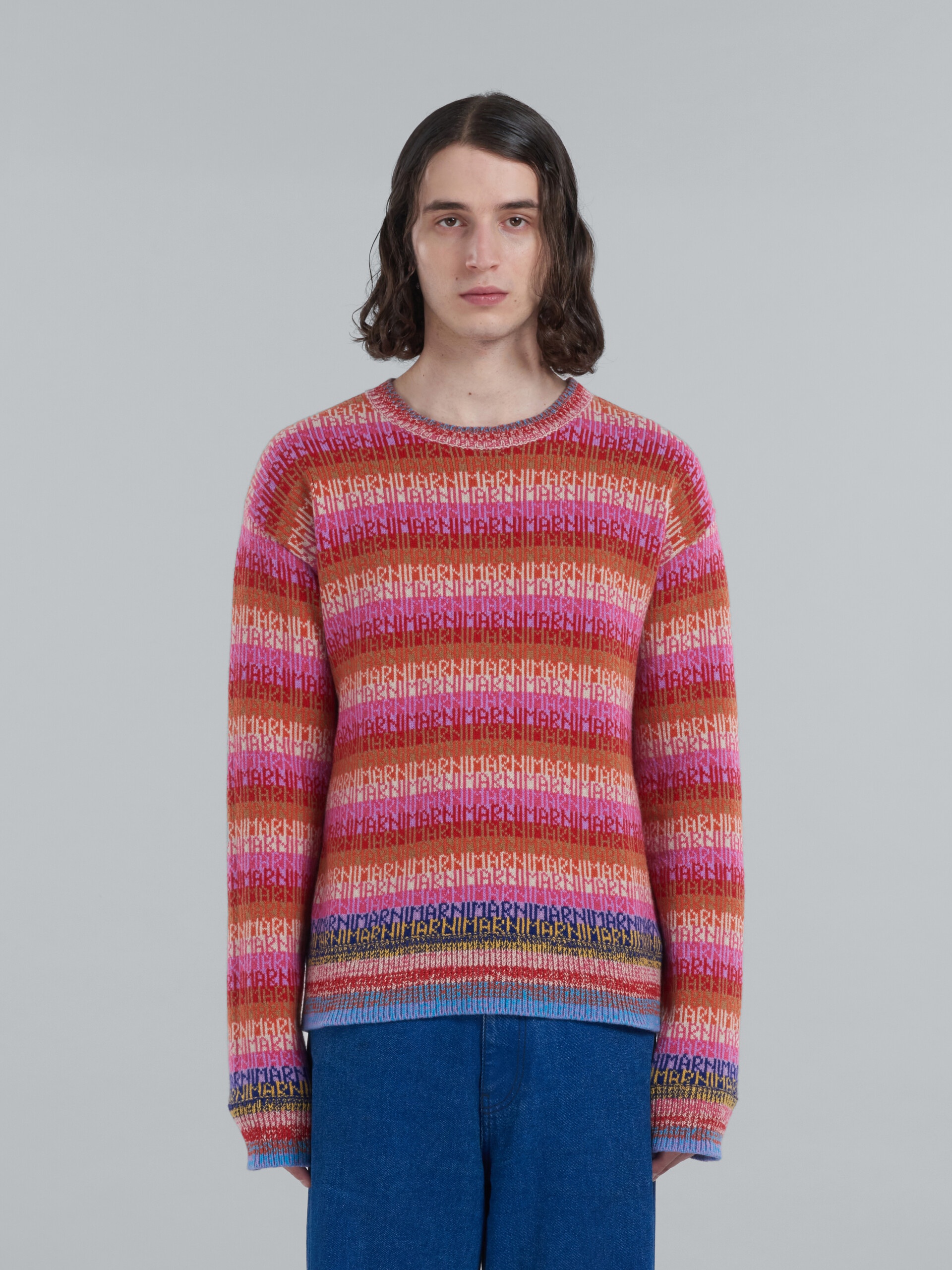 WOOL TOP WITH MULTICOLOUR STRIPES AND JACQUARD LOGO - 2