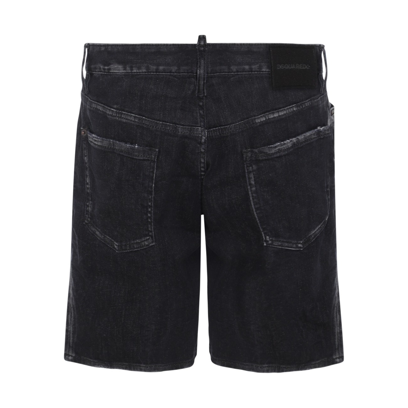black cotton blend denim shorts - 2