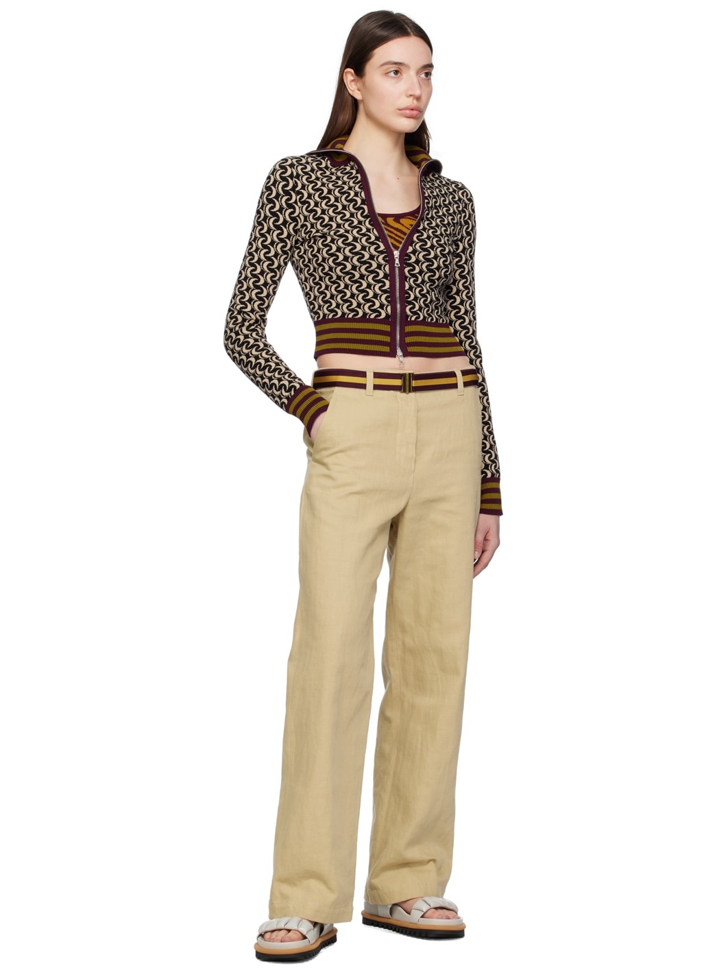 Beige Belted Trousers - 4